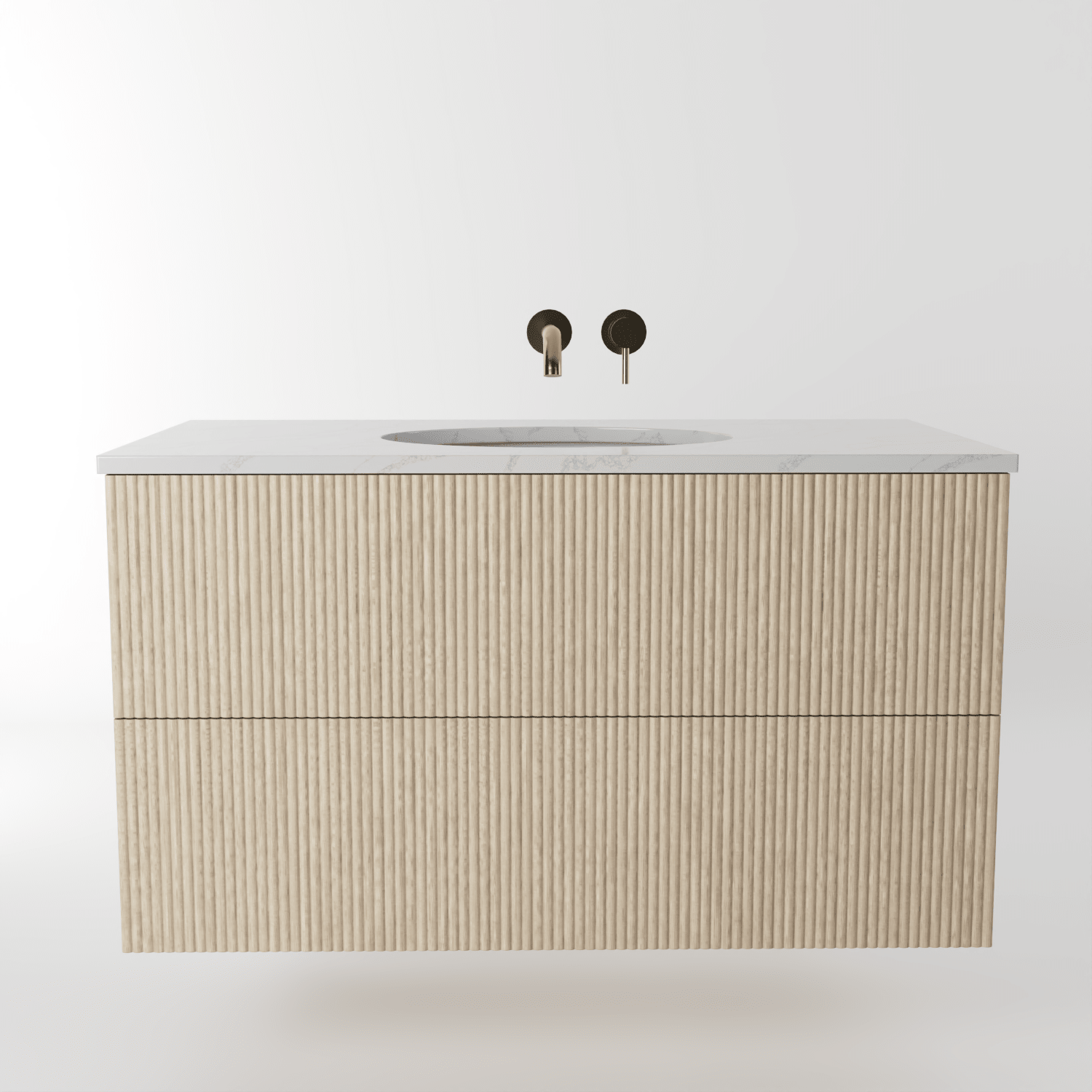 The Reeded | Undermounted | Oak Vanity 1000mm | White - Mockridge Design