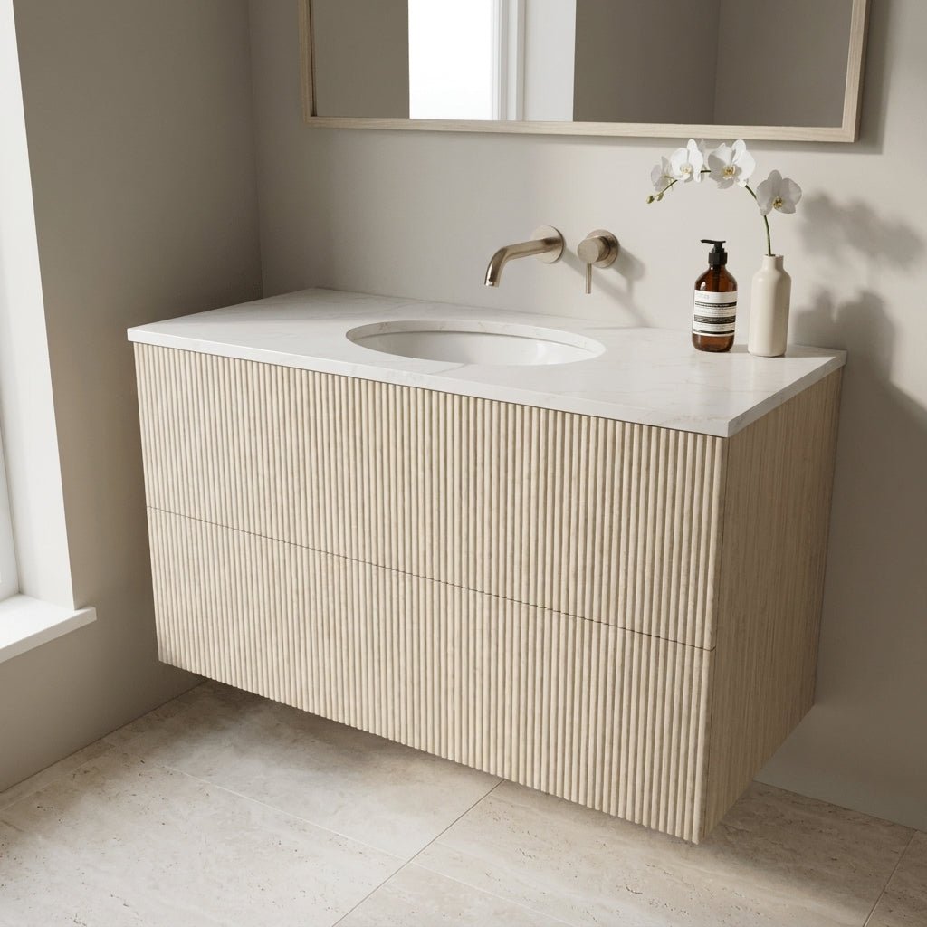 The Reeded | Undermounted | Oak Vanity 1000mm | White - Mockridge Design