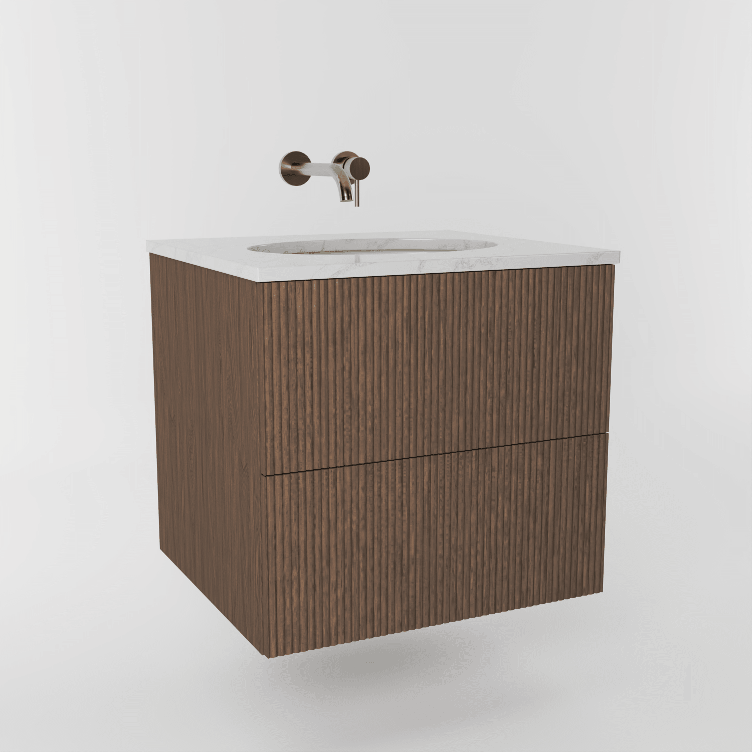 The Reeded | Undermounted | Oak Vanity 600mm | Chocolate - Mockridge Design