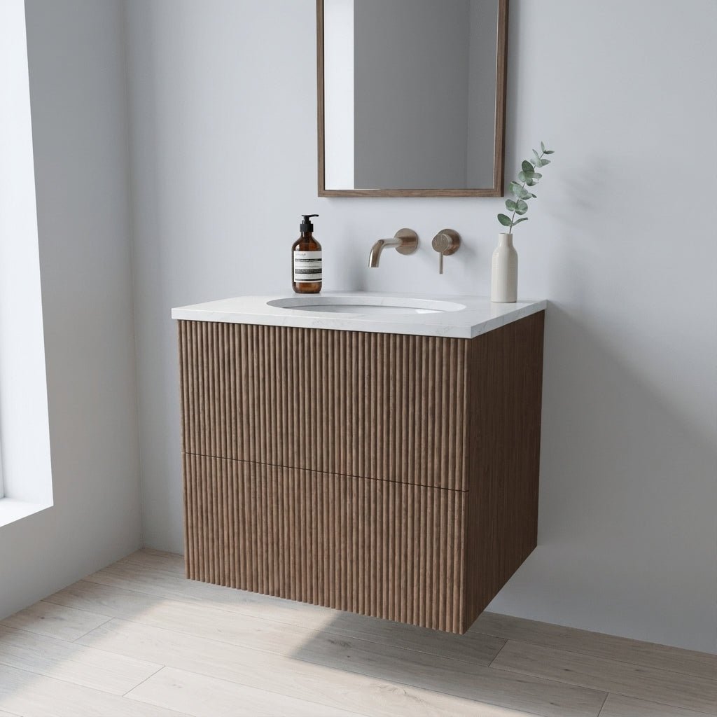 The Reeded | Undermounted | Oak Vanity 600mm | Chocolate - Mockridge Design