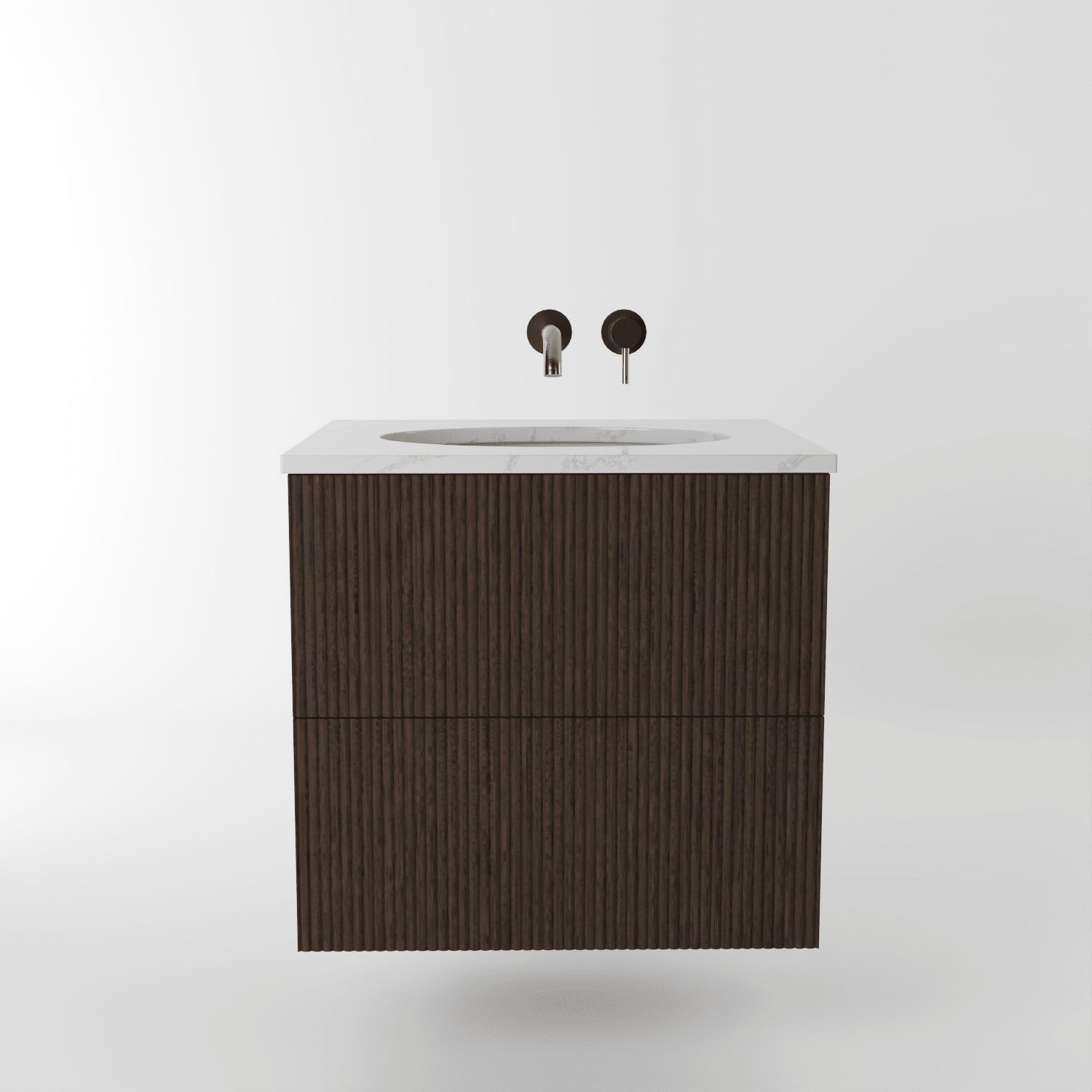The Reeded | Undermounted | Oak Vanity 600mm | Dark Roast - Mockridge Design