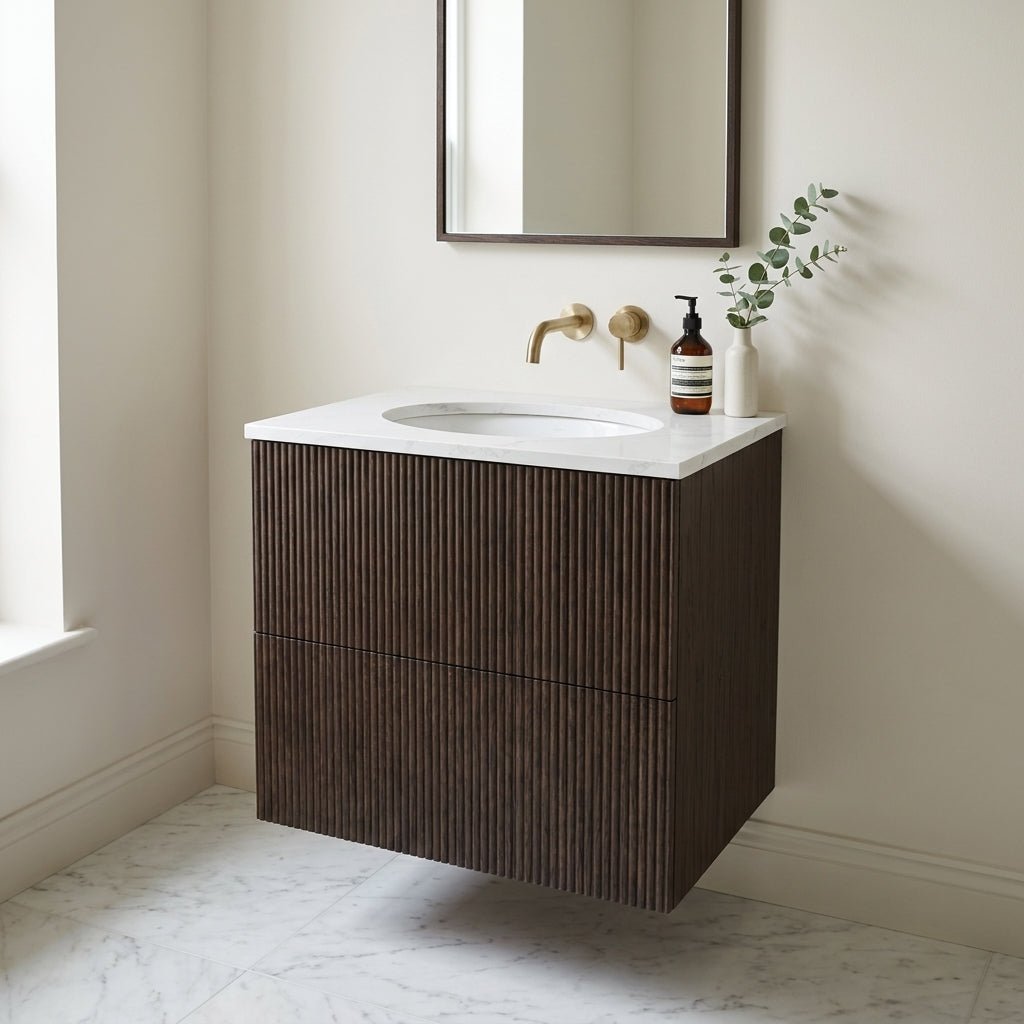 The Reeded | Undermounted | Oak Vanity 600mm | Dark Roast - Mockridge Design