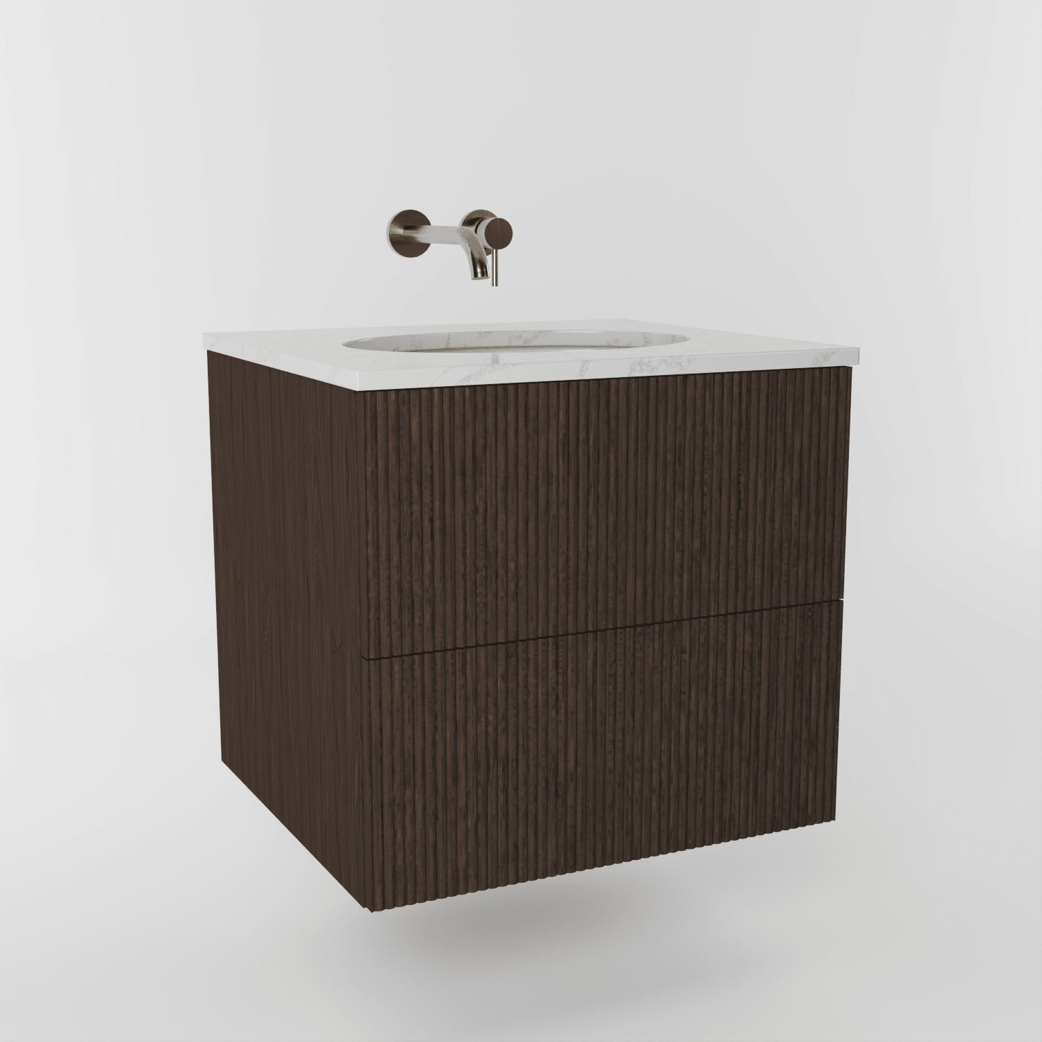 The Reeded | Undermounted | Oak Vanity 600mm | Dark Roast - Mockridge Design