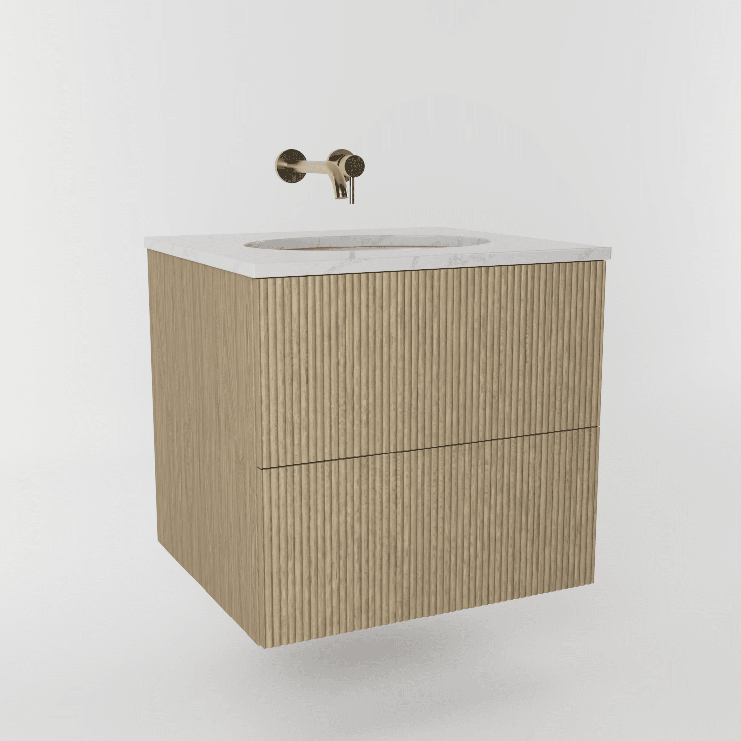 The Reeded | Undermounted | Oak Vanity 600mm | Macchiato - Mockridge Design