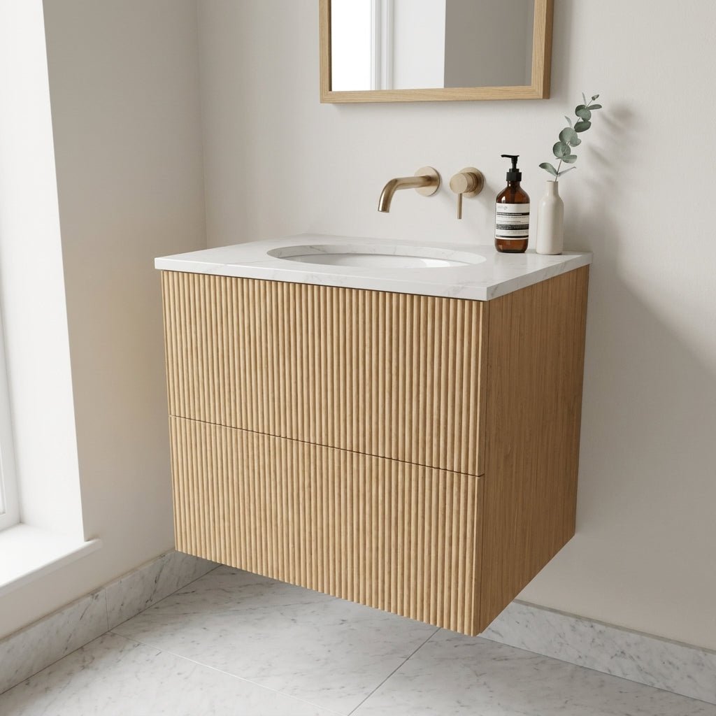 The Reeded | Undermounted | Oak Vanity 600mm | Natural - Mockridge Design