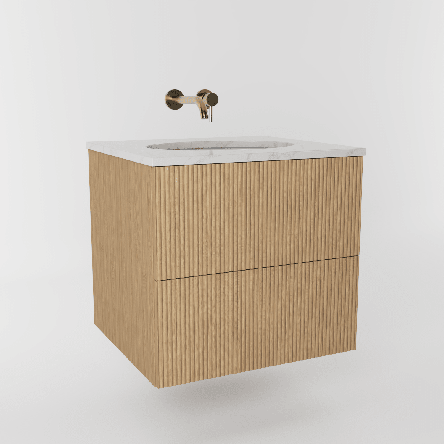 The Reeded | Undermounted | Oak Vanity 600mm | Natural - Mockridge Design