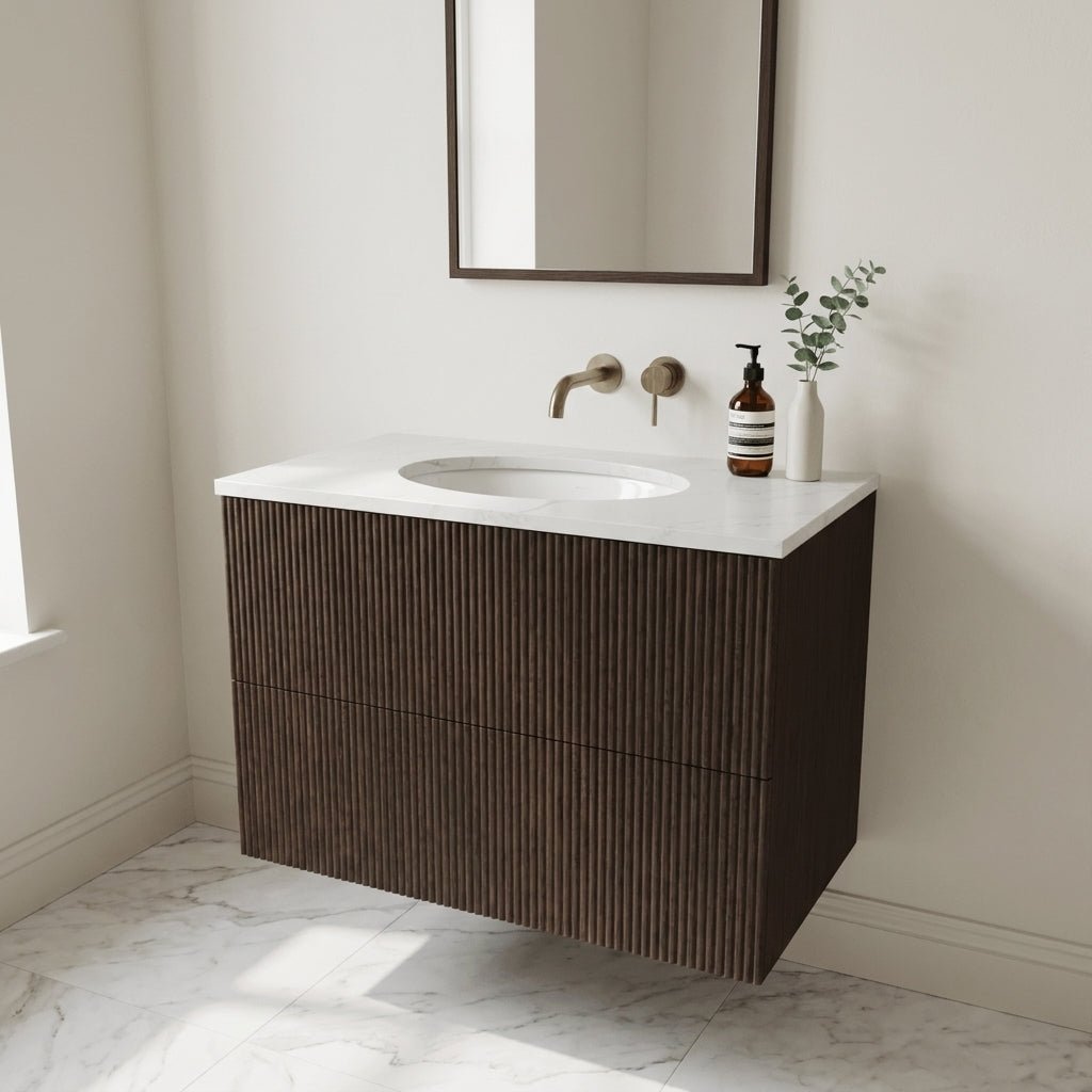 The Reeded | Undermounted | Oak Vanity 800mm | Dark Roast - Mockridge Design