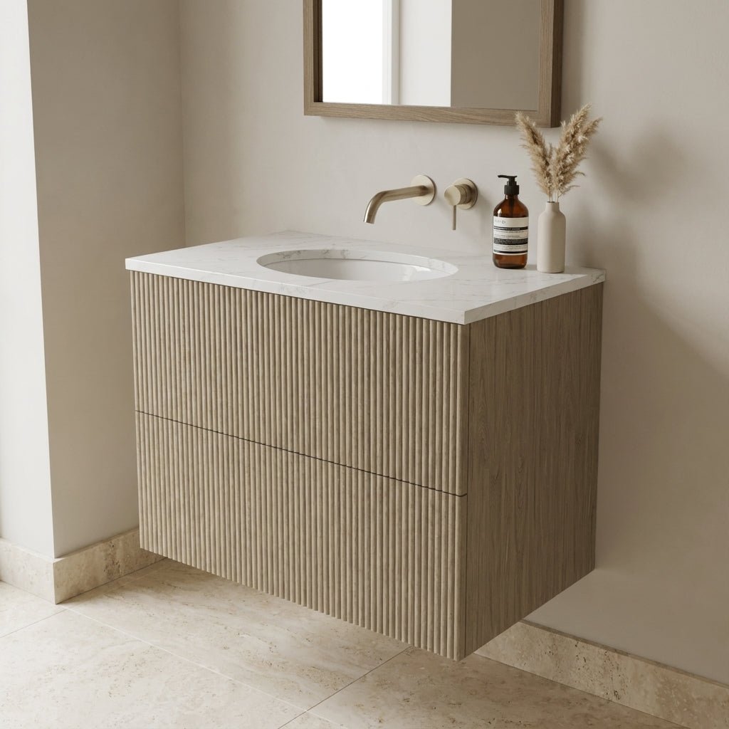 The Reeded | Undermounted | Oak Vanity 800mm | Macchiato - Mockridge Design