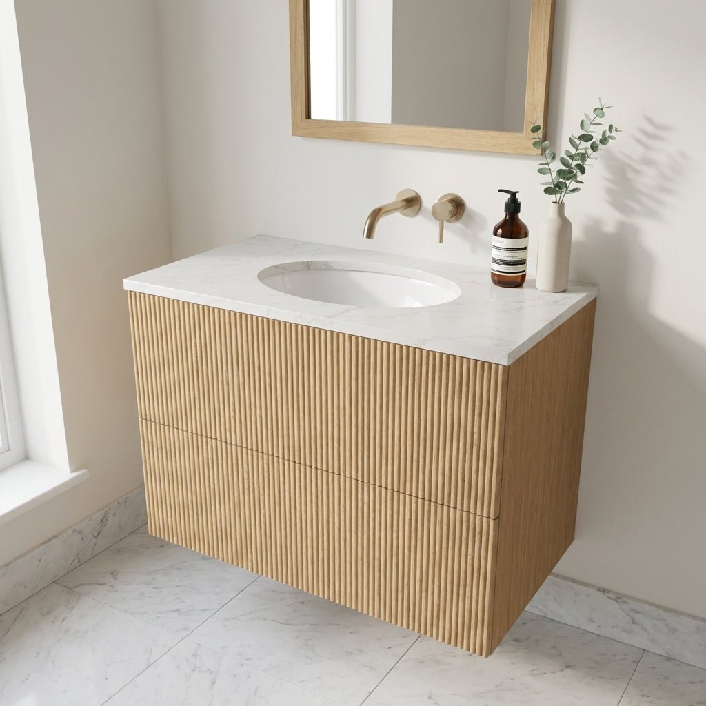 The Reeded | Undermounted | Oak Vanity 800mm | Natural - Mockridge Design