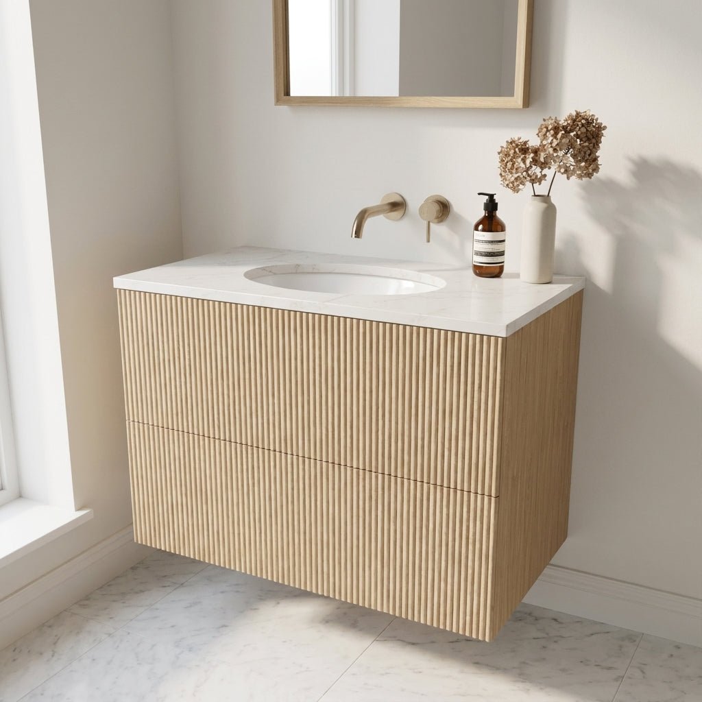 The Reeded | Undermounted | Oak Vanity 800mm | Smoke 5% - Mockridge Design