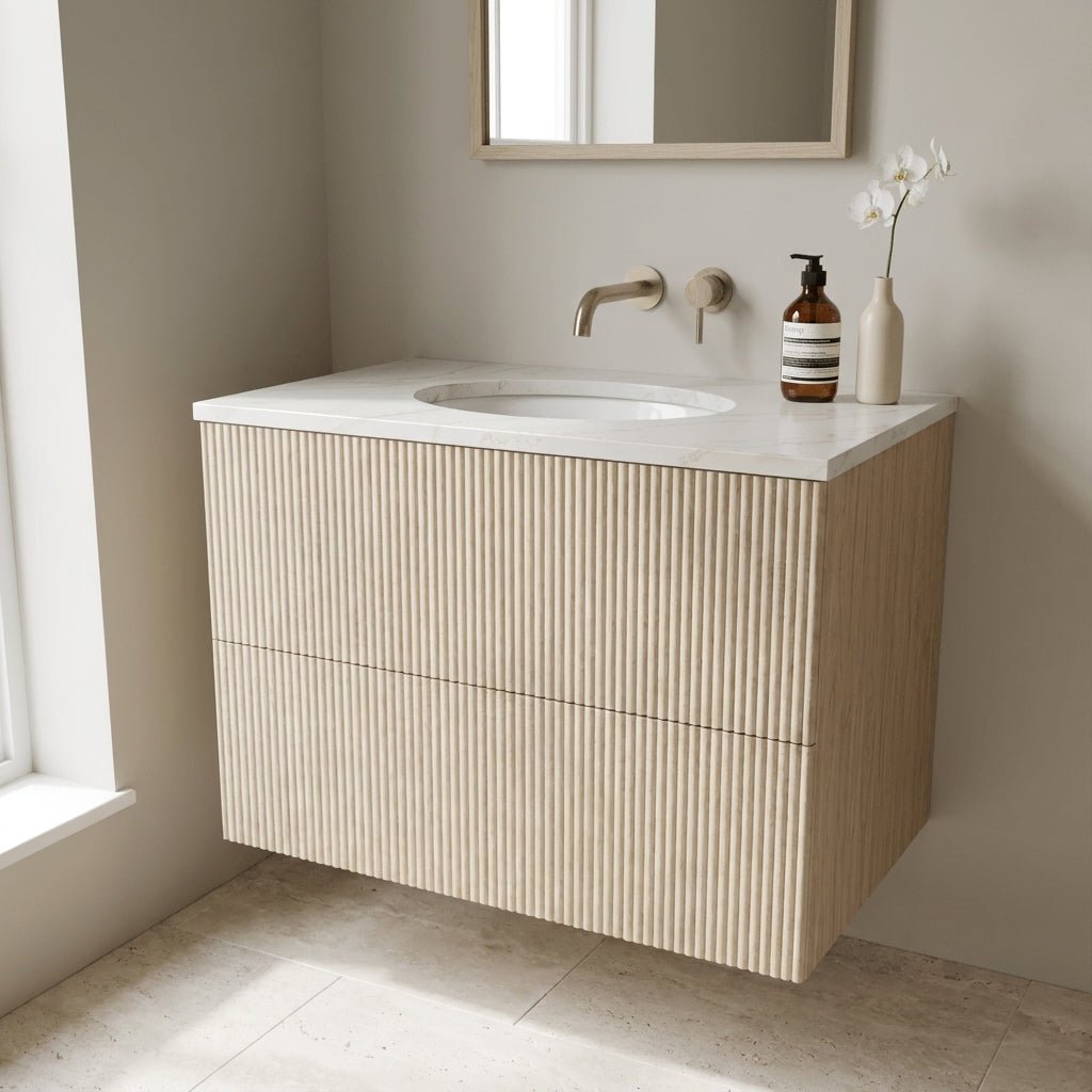 The Reeded | Undermounted | Oak Vanity 800mm | White - Mockridge Design