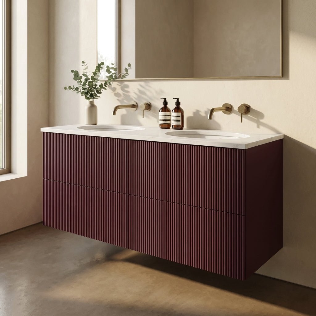 The Reeded | Undermounted | Painted Double Vanity 1200mm Brinjal - Mockridge Design