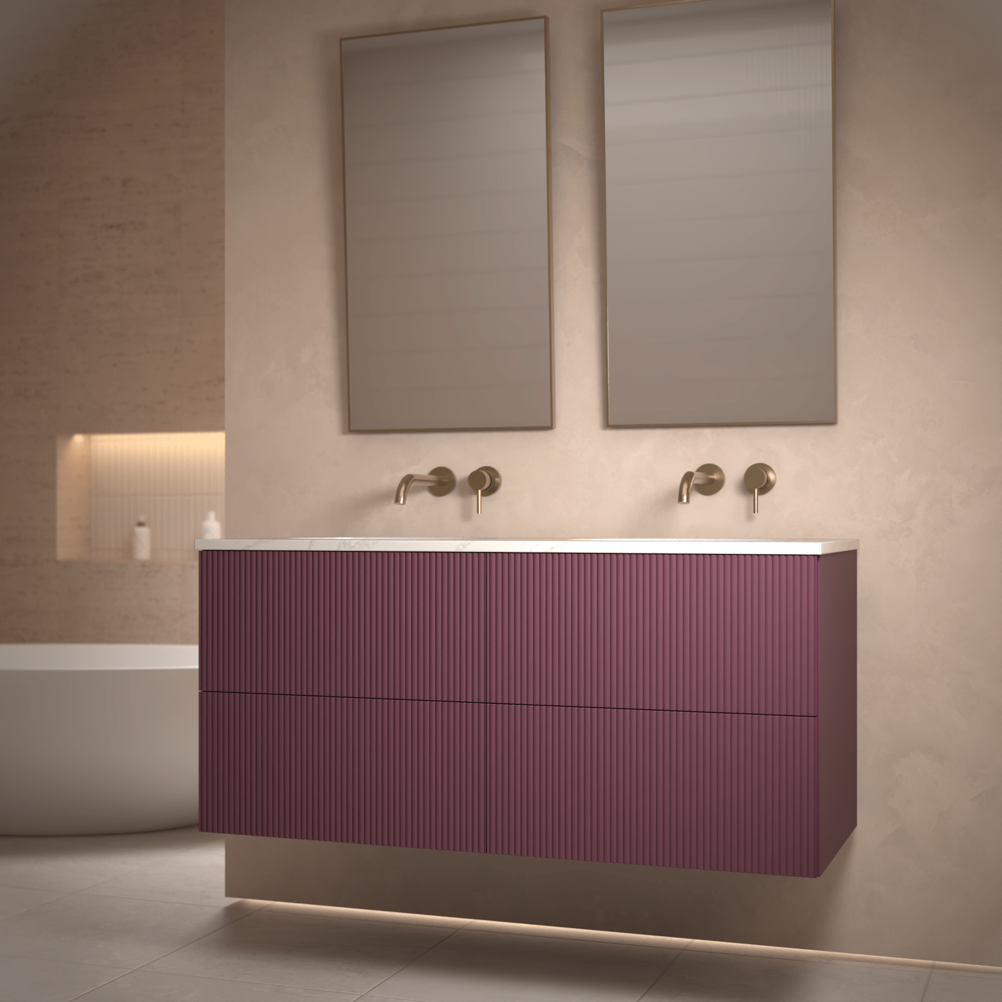 The Reeded | Undermounted | Painted Double Vanity 1200mm Brinjal - Mockridge Design