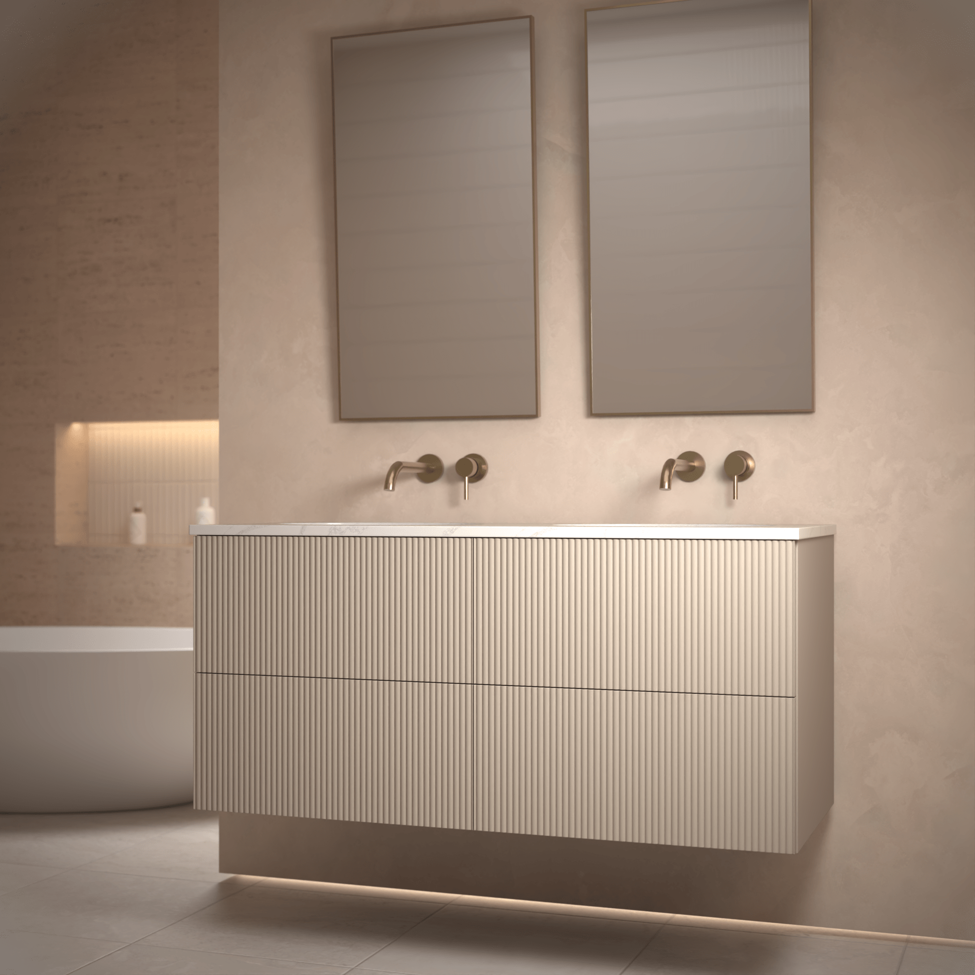 The Reeded | Undermounted | Painted Double Vanity 1200mm Elephants Breath - Mockridge Design