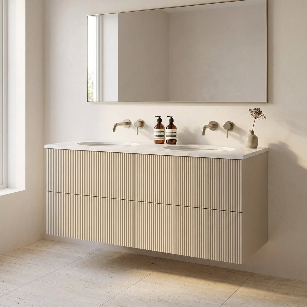 The Reeded | Undermounted | Painted Double Vanity 1200mm Elephants Breath - Mockridge Design