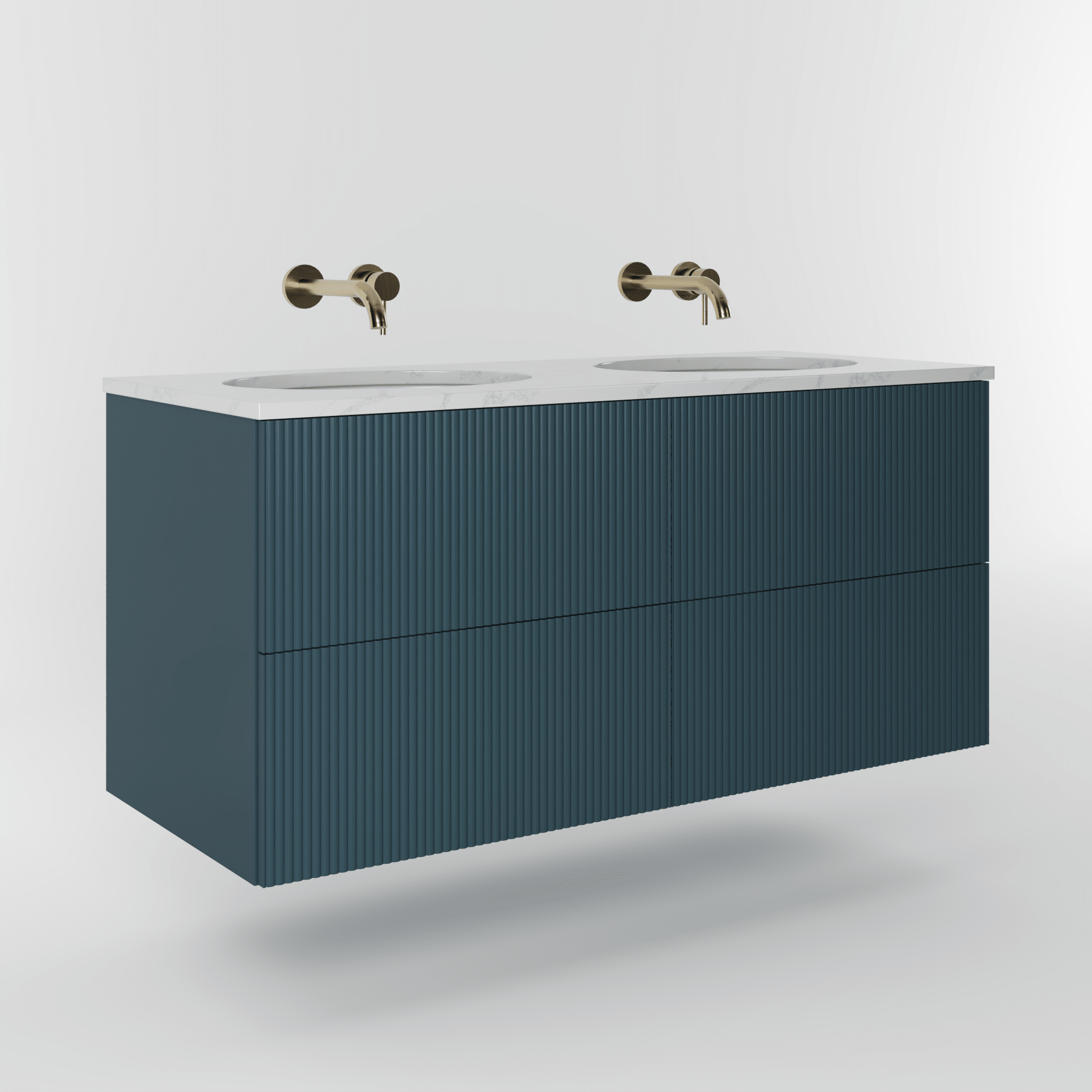 The Reeded | Undermounted | Painted Double Vanity 1200mm Stiffkey Blue - Mockridge Design