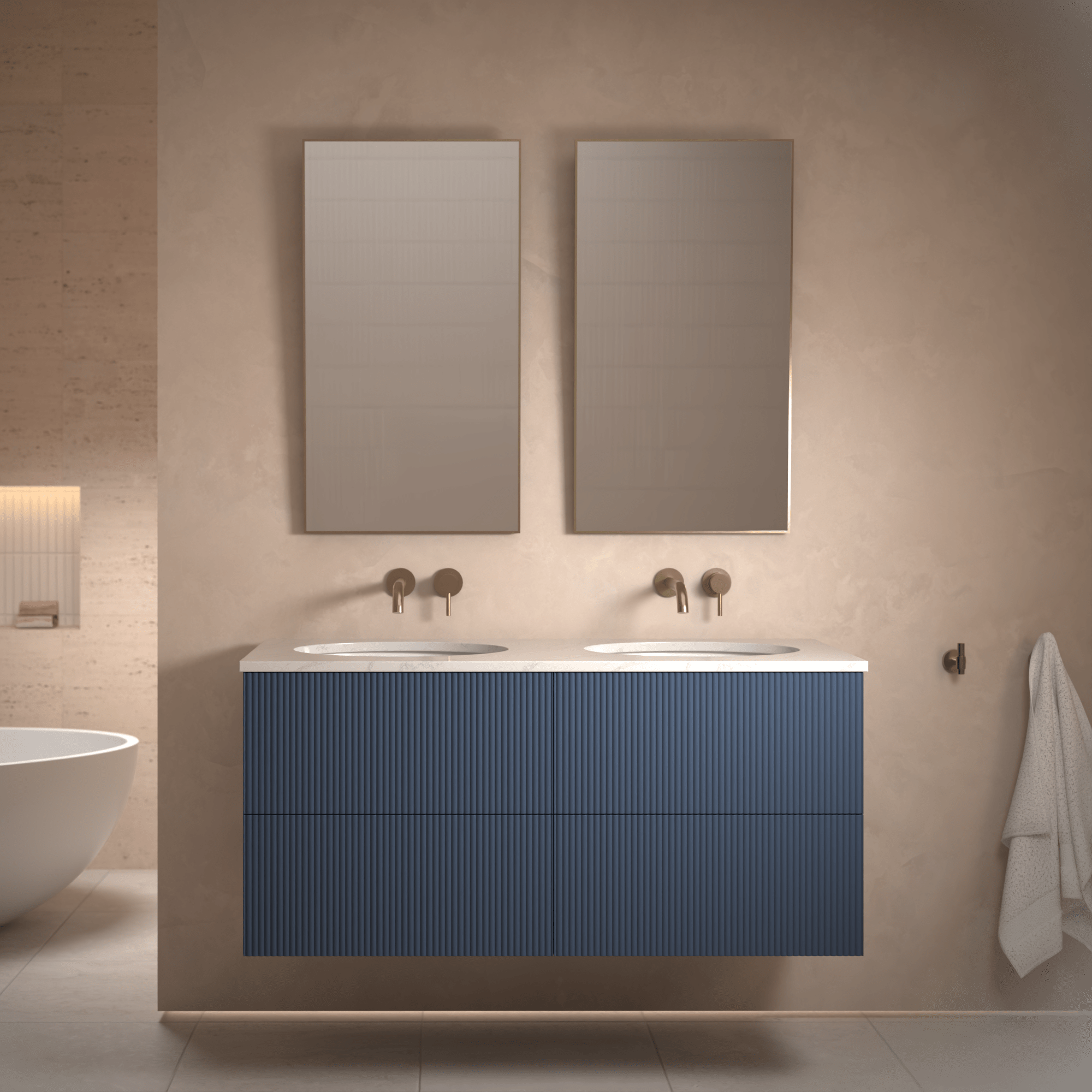 The Reeded | Undermounted | Painted Double Vanity 1200mm Stiffkey Blue - Mockridge Design
