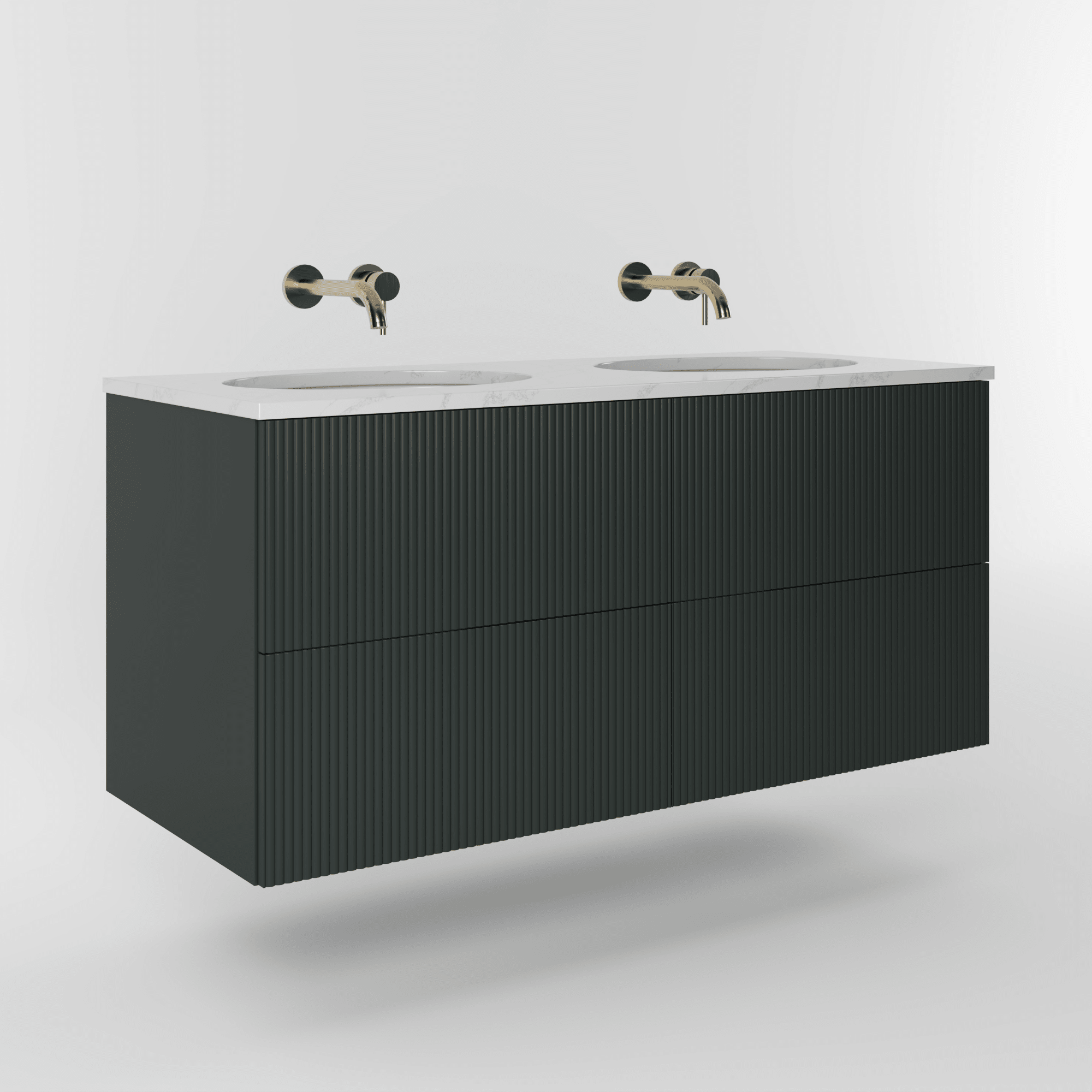 The Reeded | Undermounted | Painted Double Vanity 1200mm Studio Green - Mockridge Design