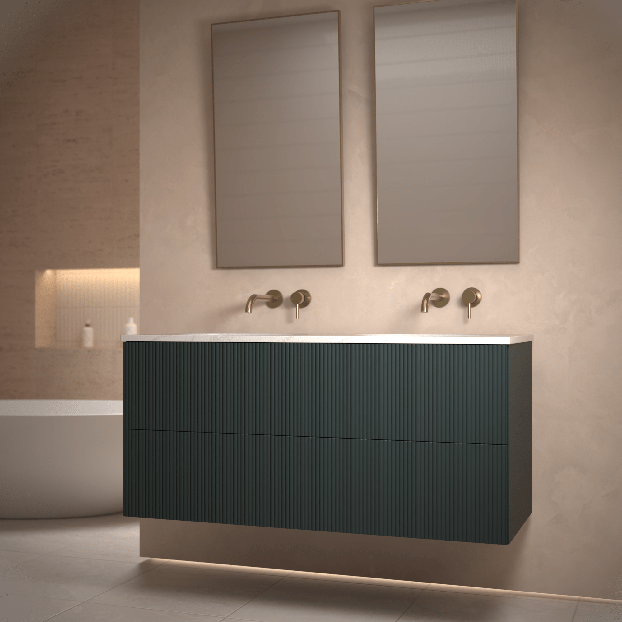 The Reeded | Undermounted | Painted Double Vanity 1200mm Studio Green - Mockridge Design