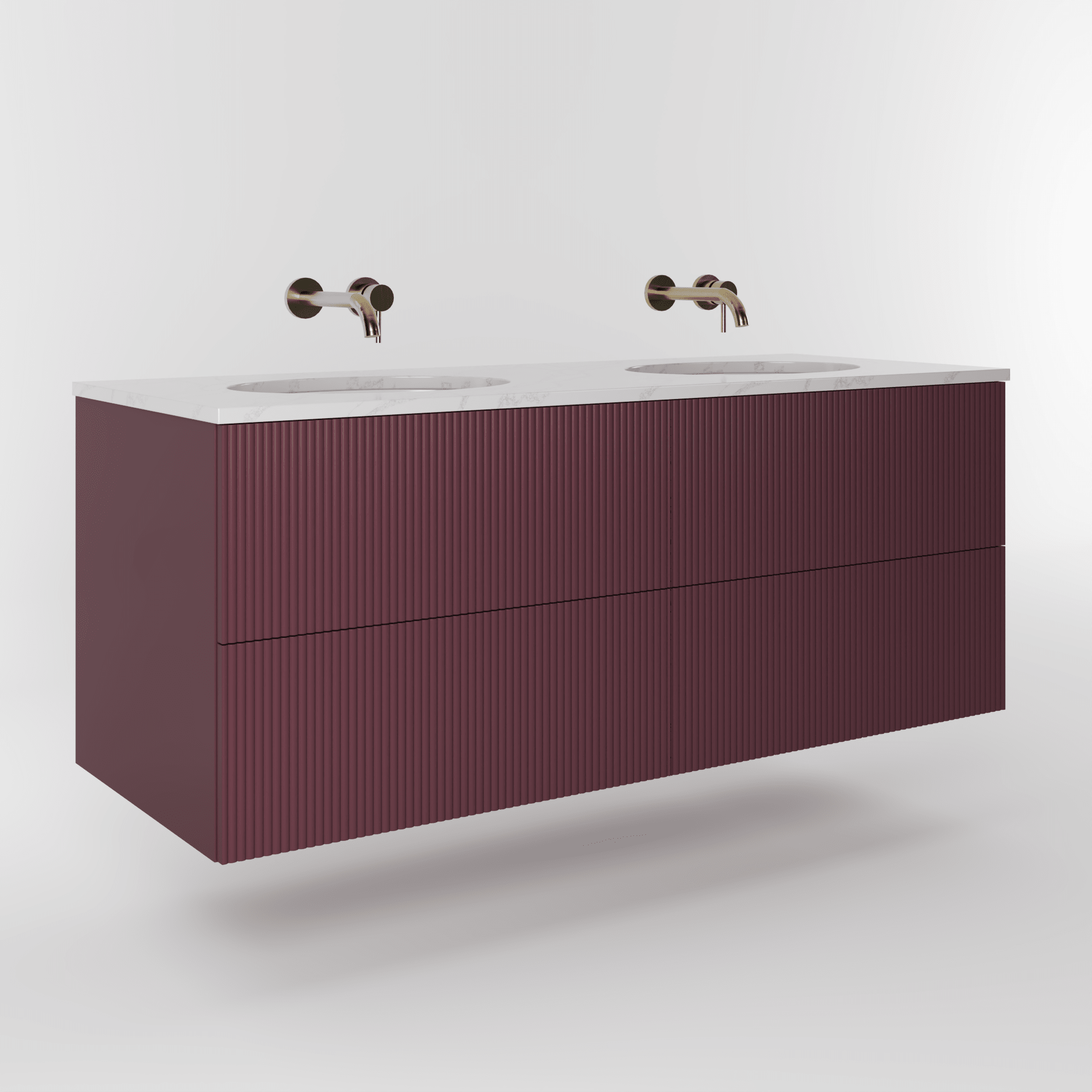 The Reeded | Undermounted | Painted Double Vanity 1400mm Brinjal - Mockridge Design