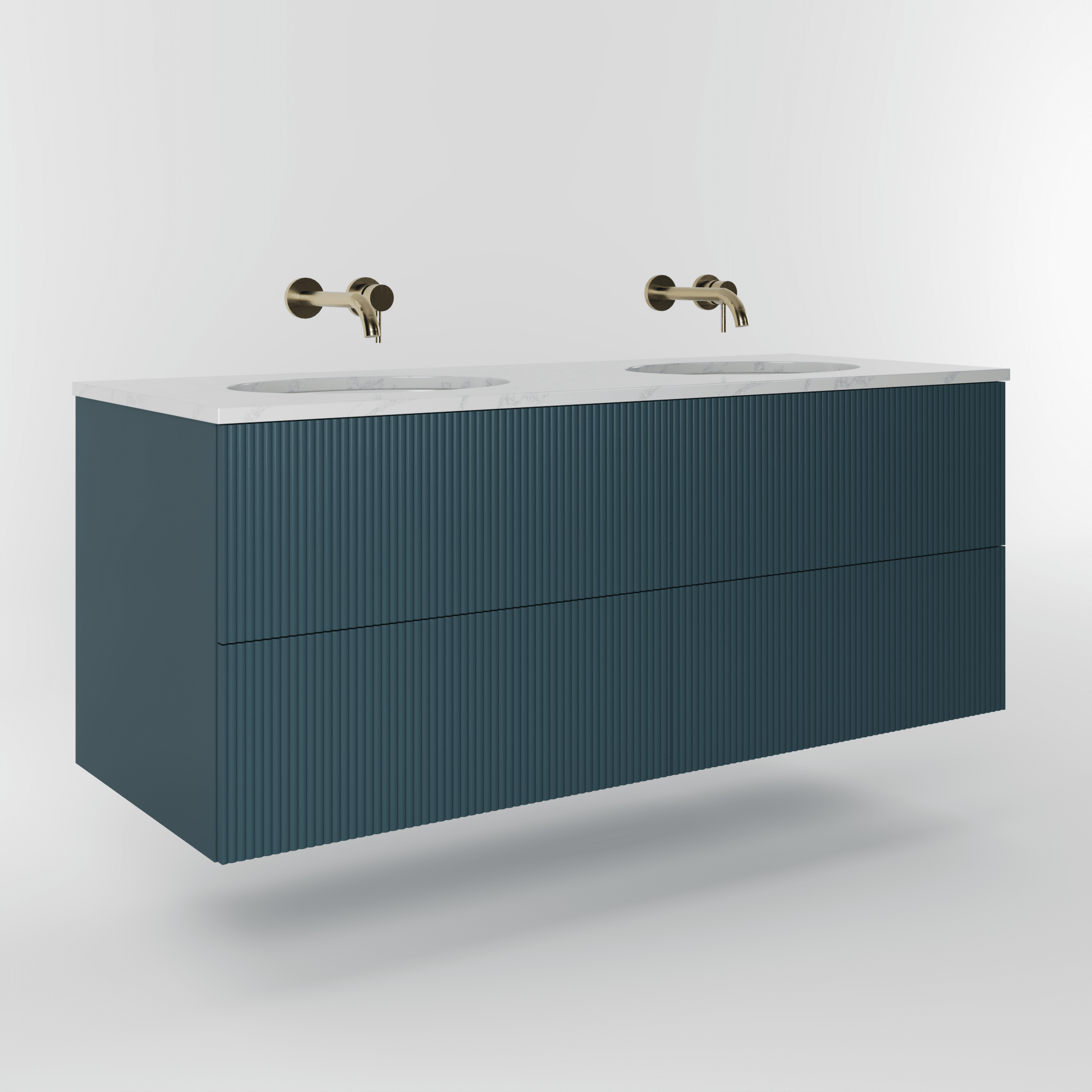 The Reeded | Undermounted | Painted Double Vanity 1400mm Stiffkey Blue - Mockridge Design