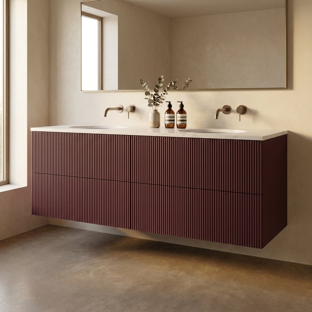 The Reeded | Undermounted | Painted Double Vanity 1600mm Brinjal - Mockridge Design