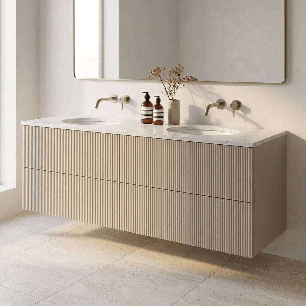 The Reeded | Undermounted | Painted Double Vanity 1600mm Elephants Breath - Mockridge Design