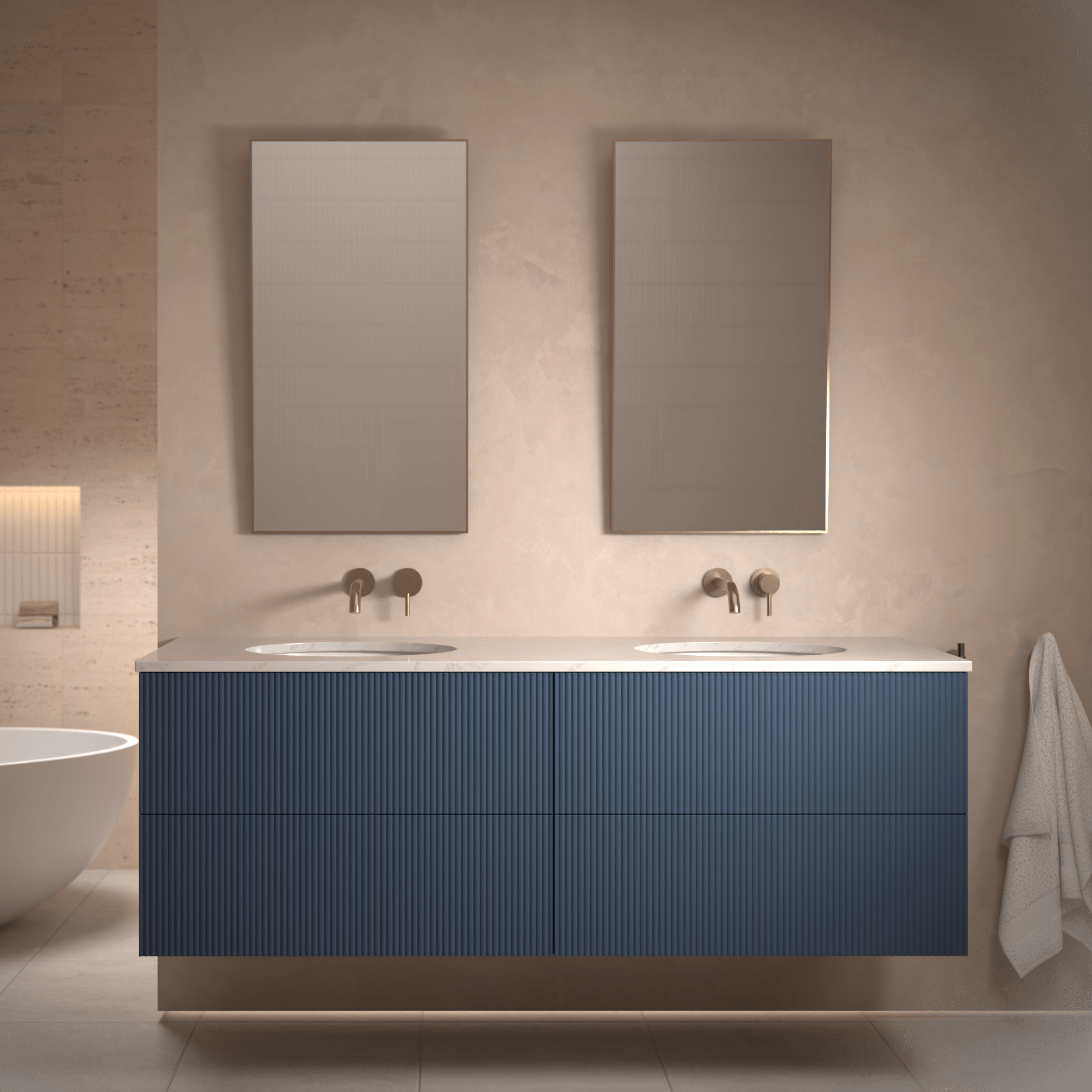 The Reeded | Undermounted | Painted Double Vanity 1600mm Stiffkey Blue - Mockridge Design