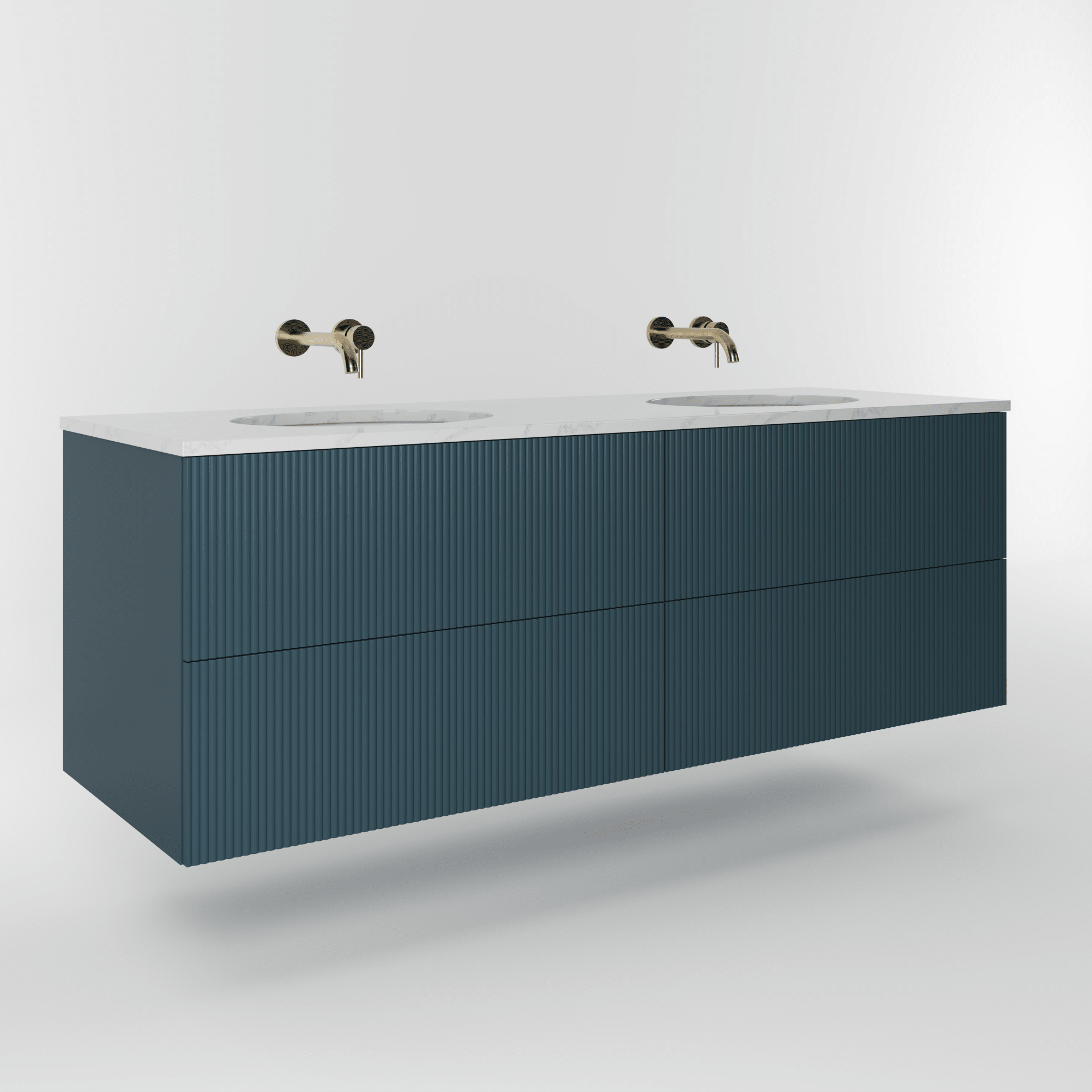 The Reeded | Undermounted | Painted Double Vanity 1600mm Stiffkey Blue - Mockridge Design