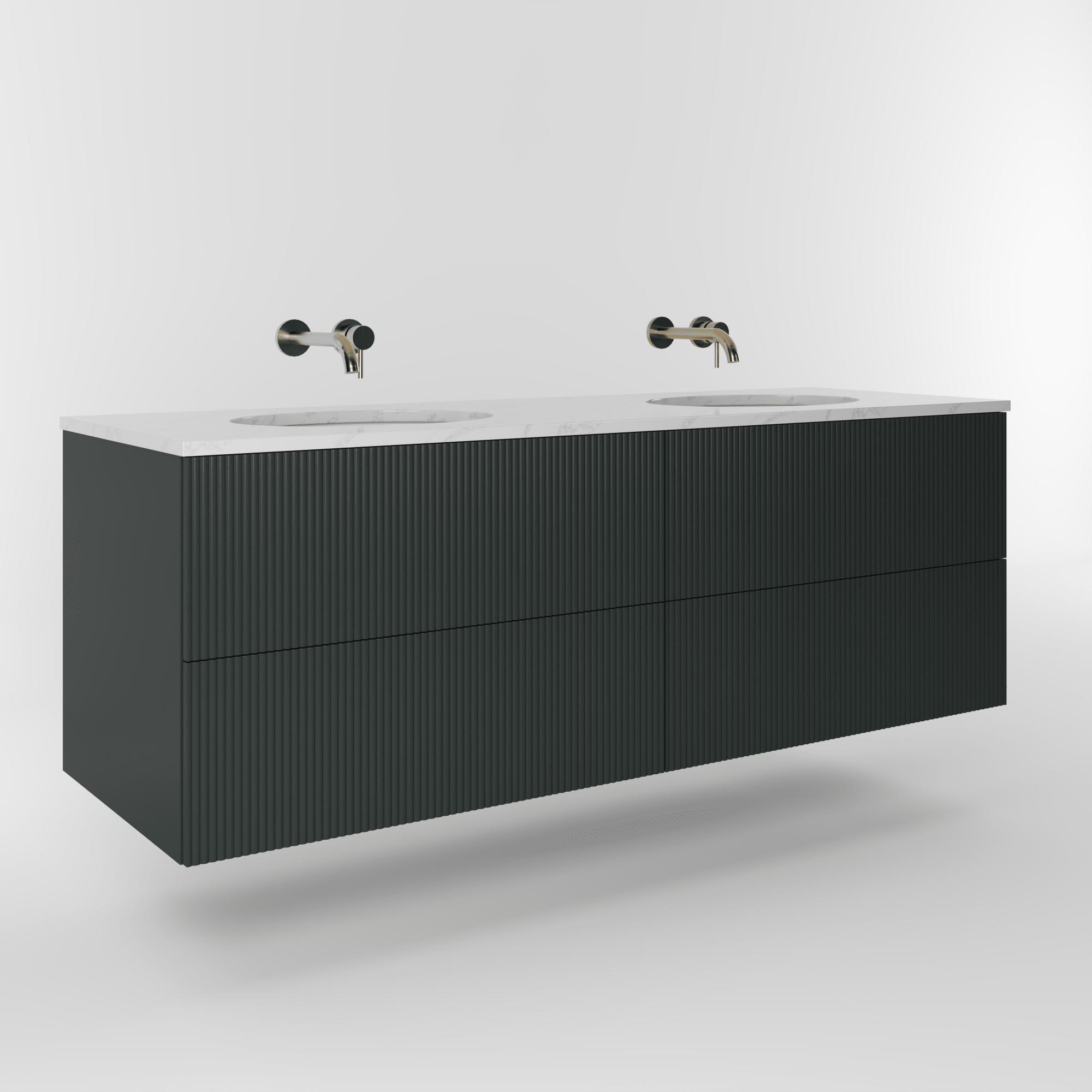 The Reeded | Undermounted | Painted Double Vanity 1600mm Studio Green - Mockridge Design