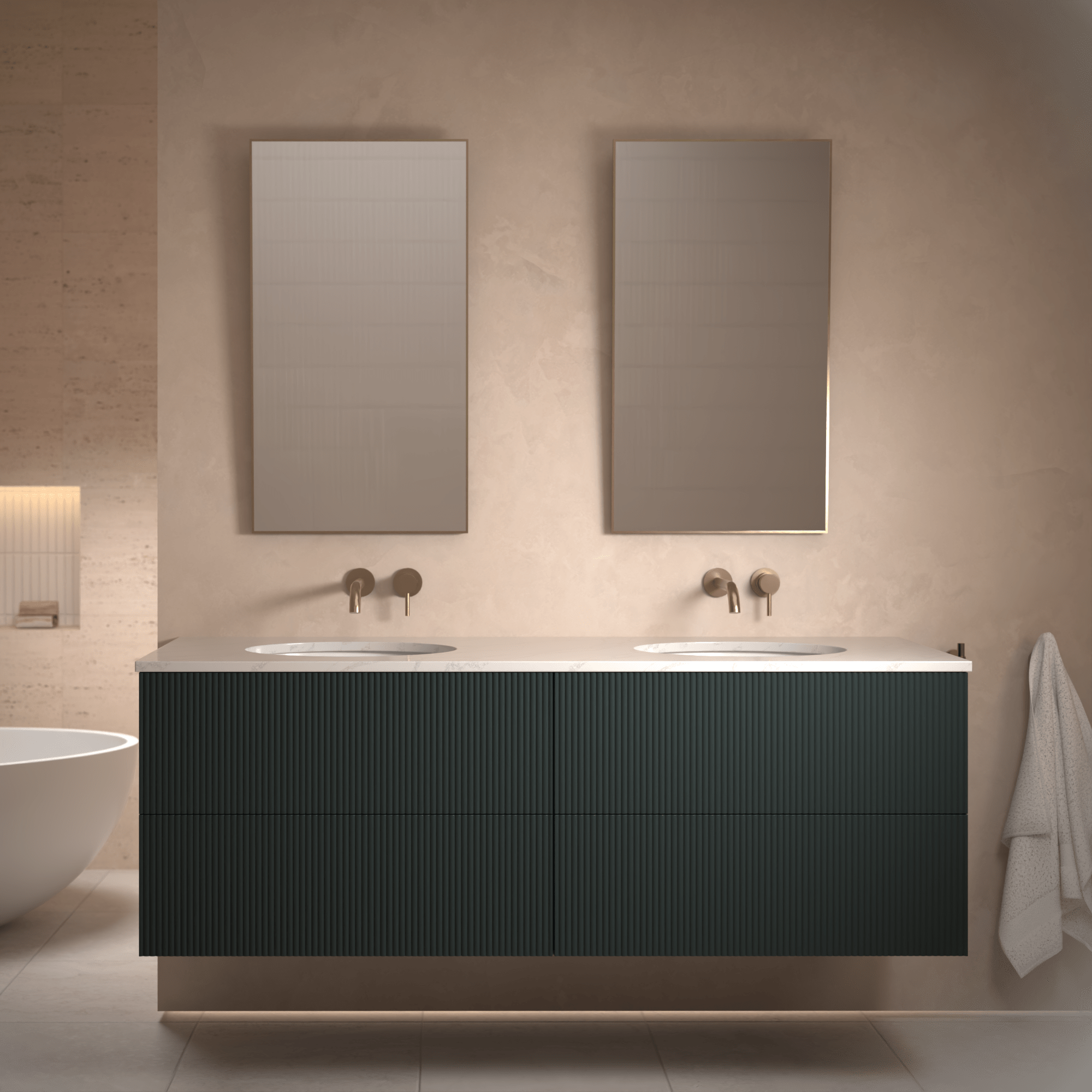 The Reeded | Undermounted | Painted Double Vanity 1600mm Studio Green - Mockridge Design