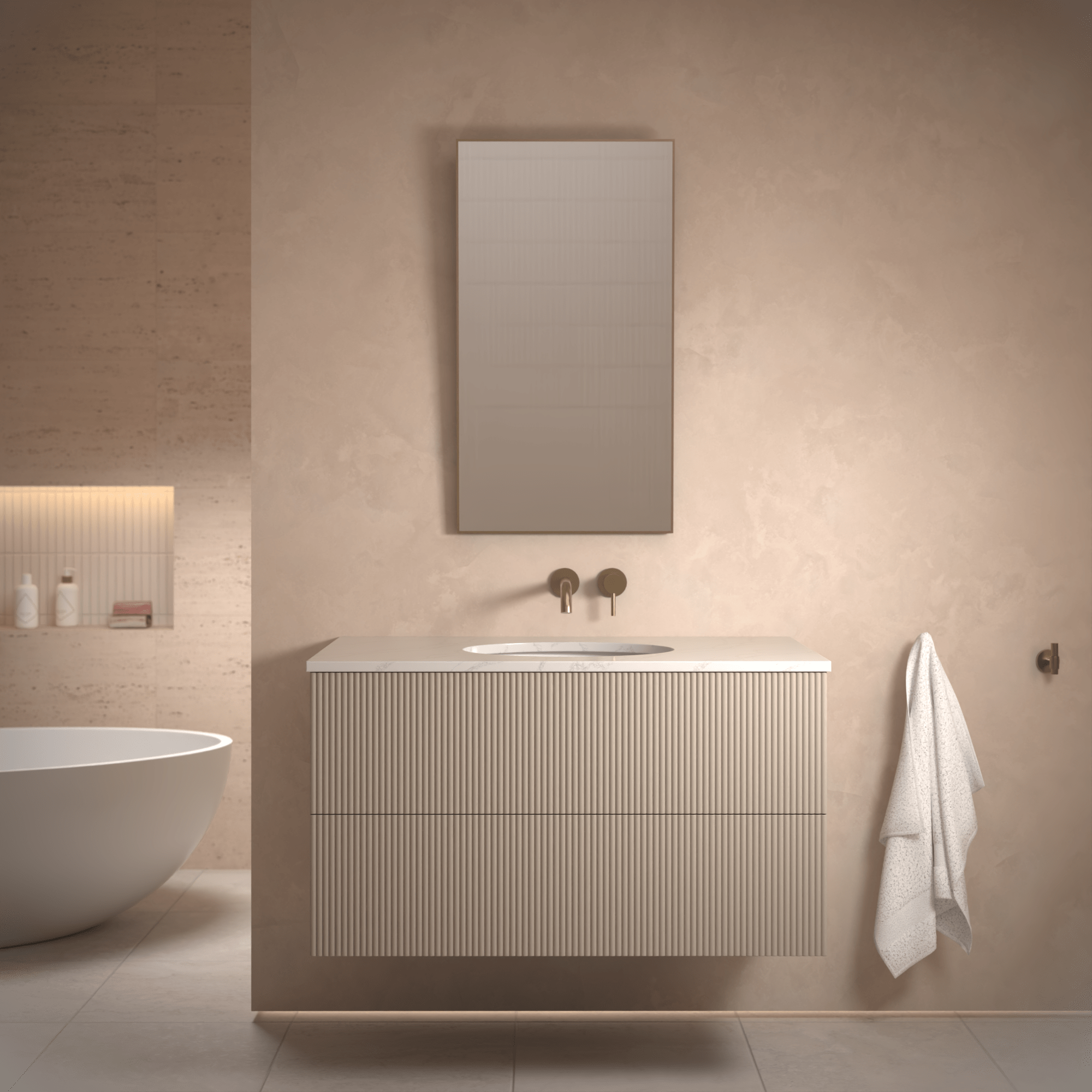 The Reeded | Undermounted | Painted Vanity 1000mm Elephants Breath - Mockridge Design
