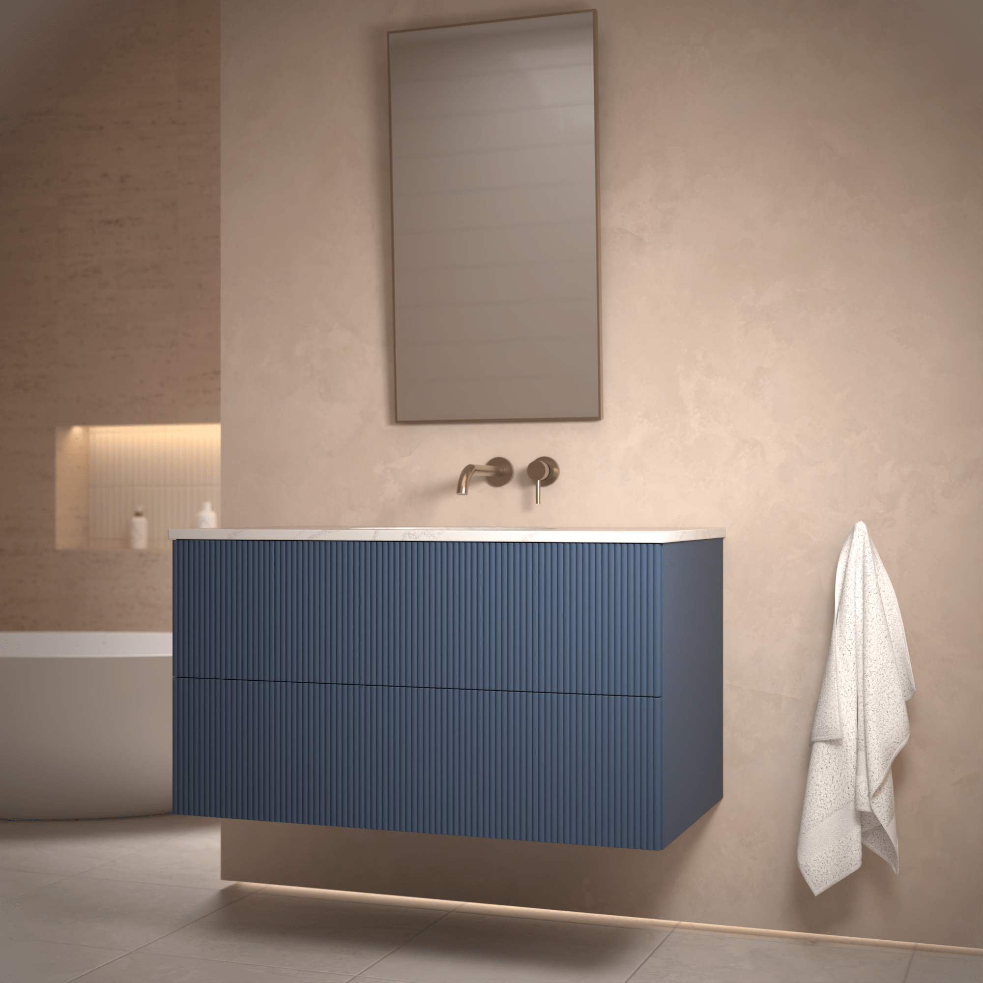 The Reeded | Undermounted | Painted Vanity 1000mm Stiffkey Blue - Mockridge Design