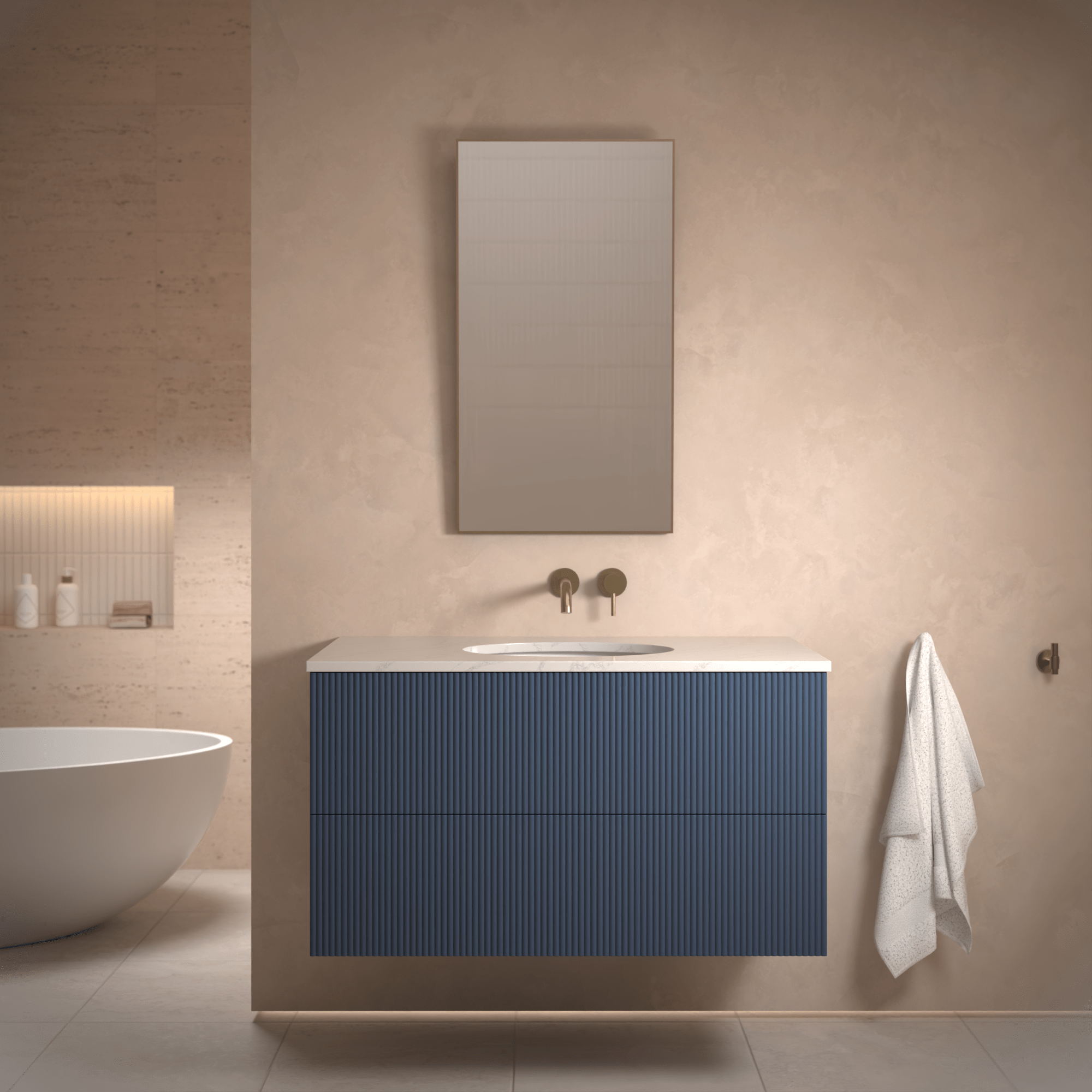 The Reeded | Undermounted | Painted Vanity 1000mm Stiffkey Blue - Mockridge Design