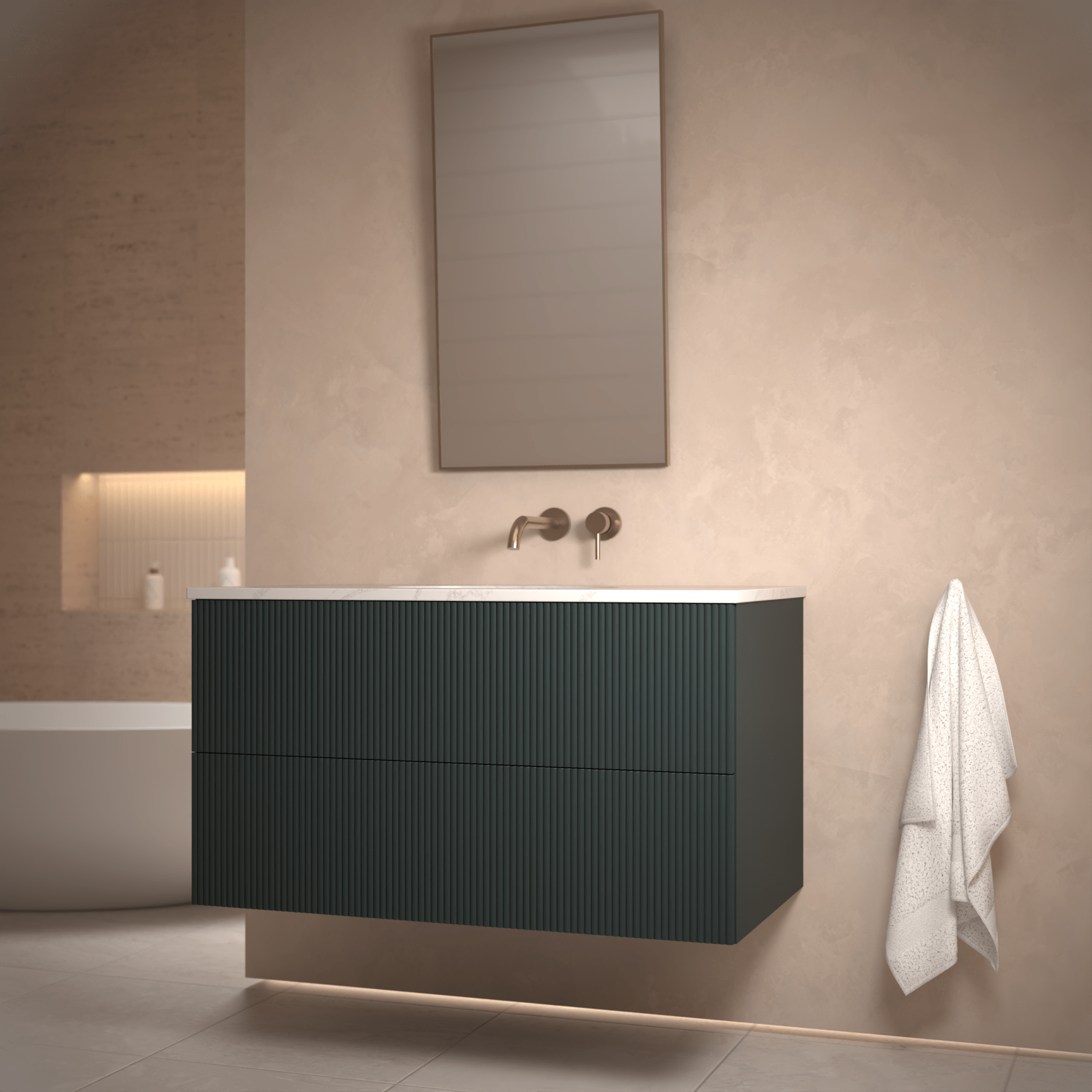 The Reeded | Undermounted | Painted Vanity 1000mm Studio Green - Mockridge Design