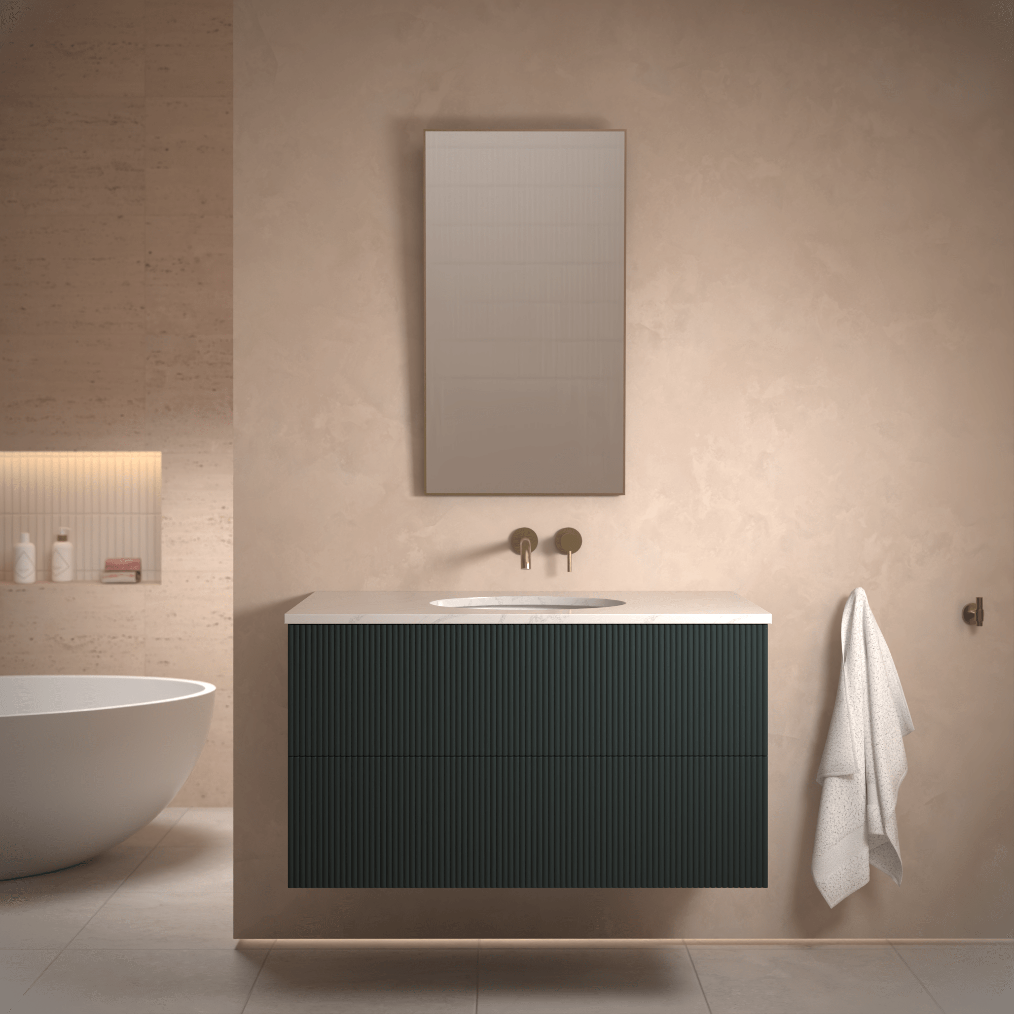The Reeded | Undermounted | Painted Vanity 1000mm Studio Green - Mockridge Design