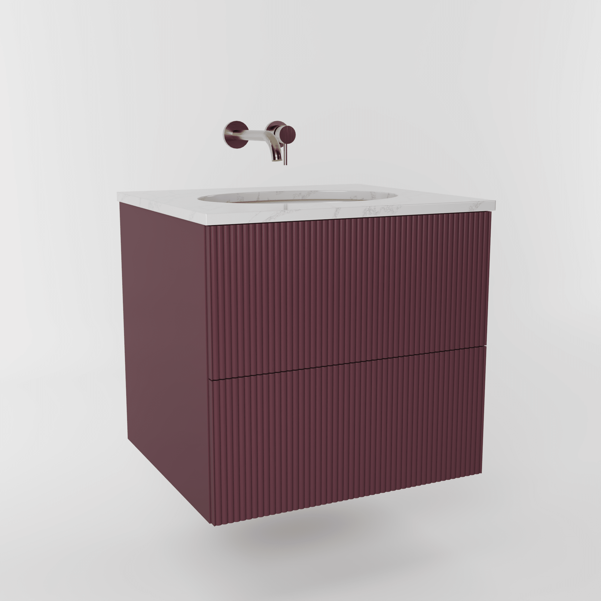 The Reeded | Undermounted | Painted Vanity 600mm Brinjal - Mockridge Design