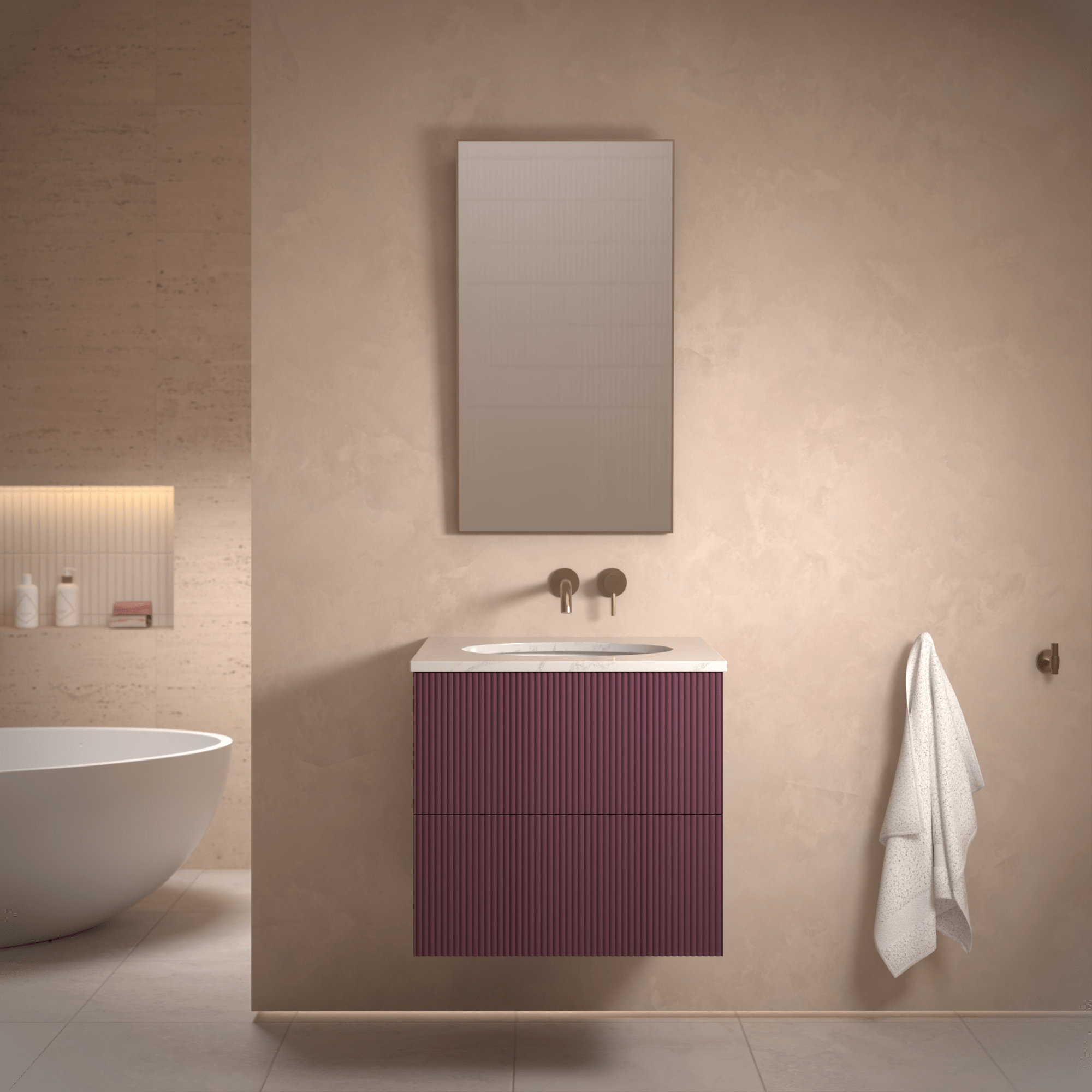 The Reeded | Undermounted | Painted Vanity 600mm Brinjal - Mockridge Design