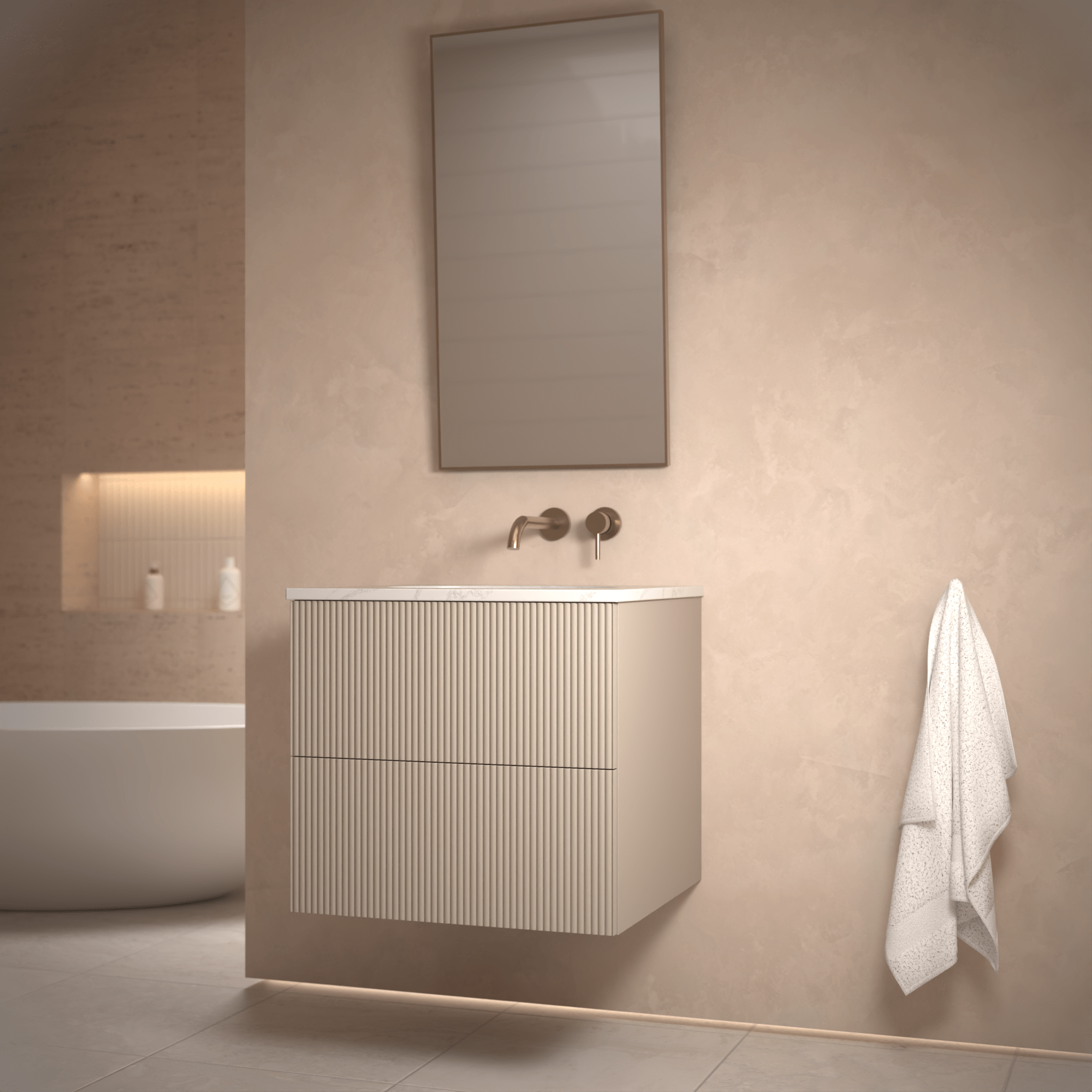 The Reeded | Undermounted | Painted Vanity 600mm Elephants Breath - Mockridge Design