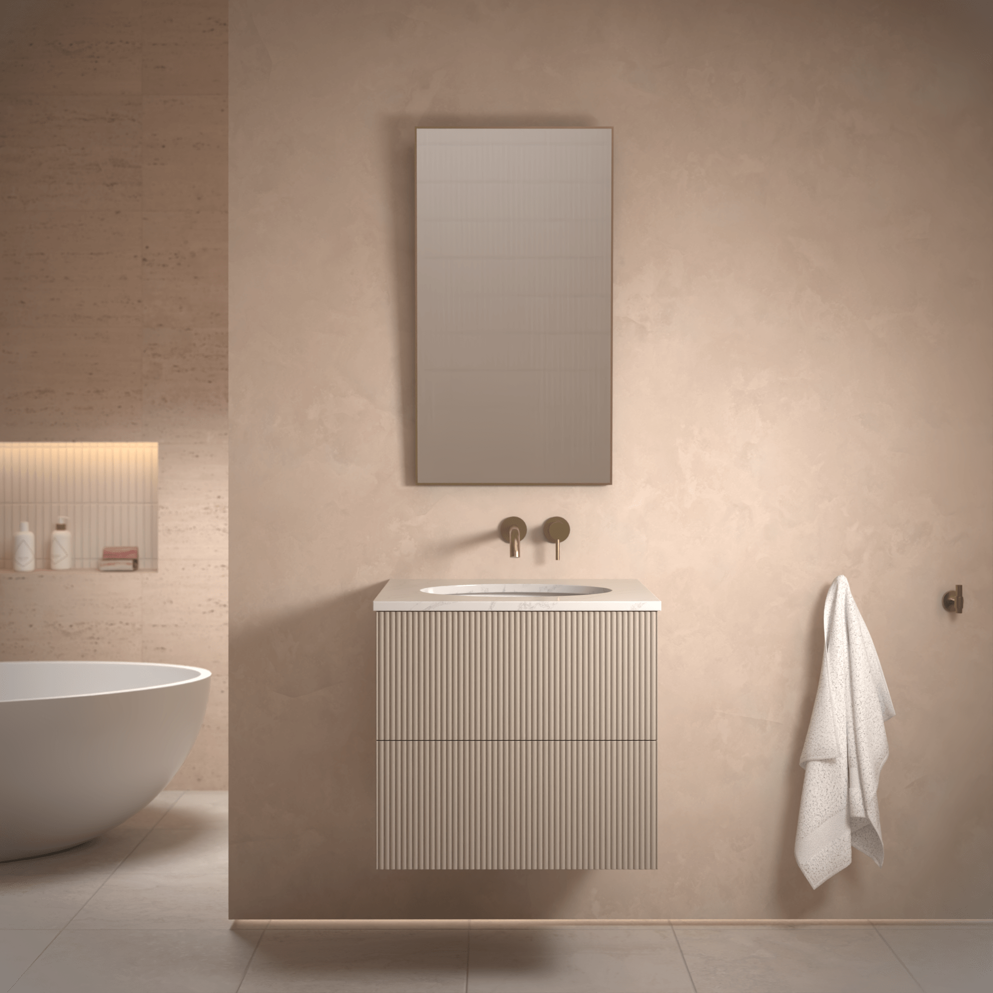 The Reeded | Undermounted | Painted Vanity 600mm Elephants Breath - Mockridge Design