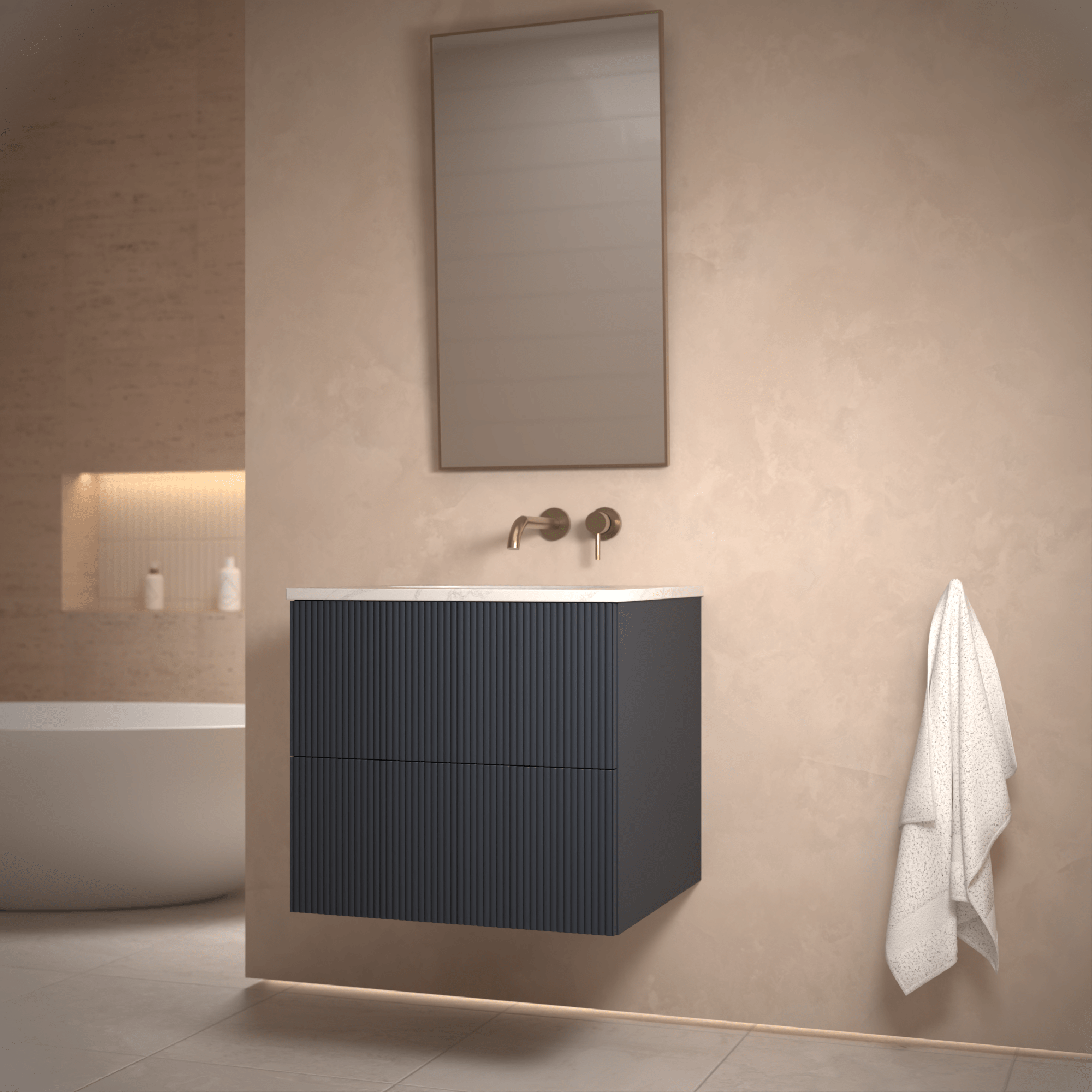 The Reeded | Undermounted | Painted Vanity 600mm Railings - Mockridge Design