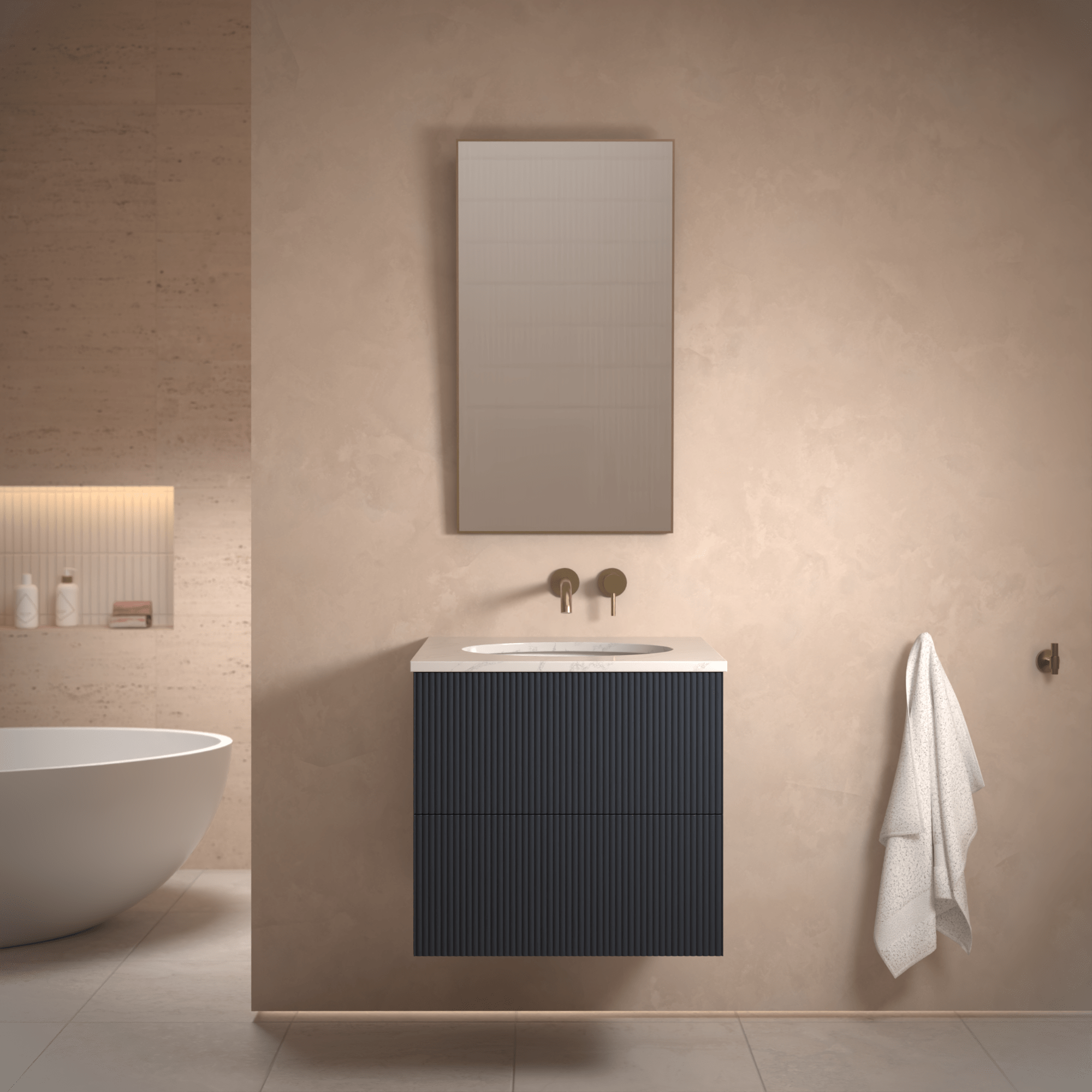The Reeded | Undermounted | Painted Vanity 600mm Railings - Mockridge Design