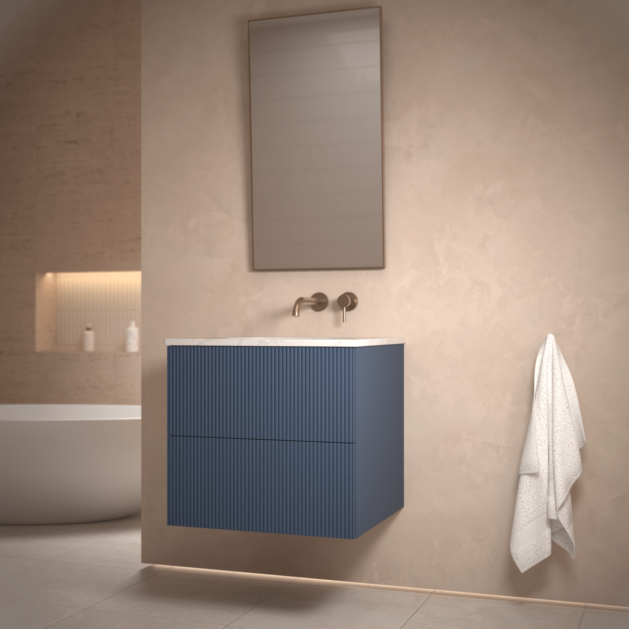 The Reeded | Undermounted | Painted Vanity 600mm Stiffkey Blue - Mockridge Design
