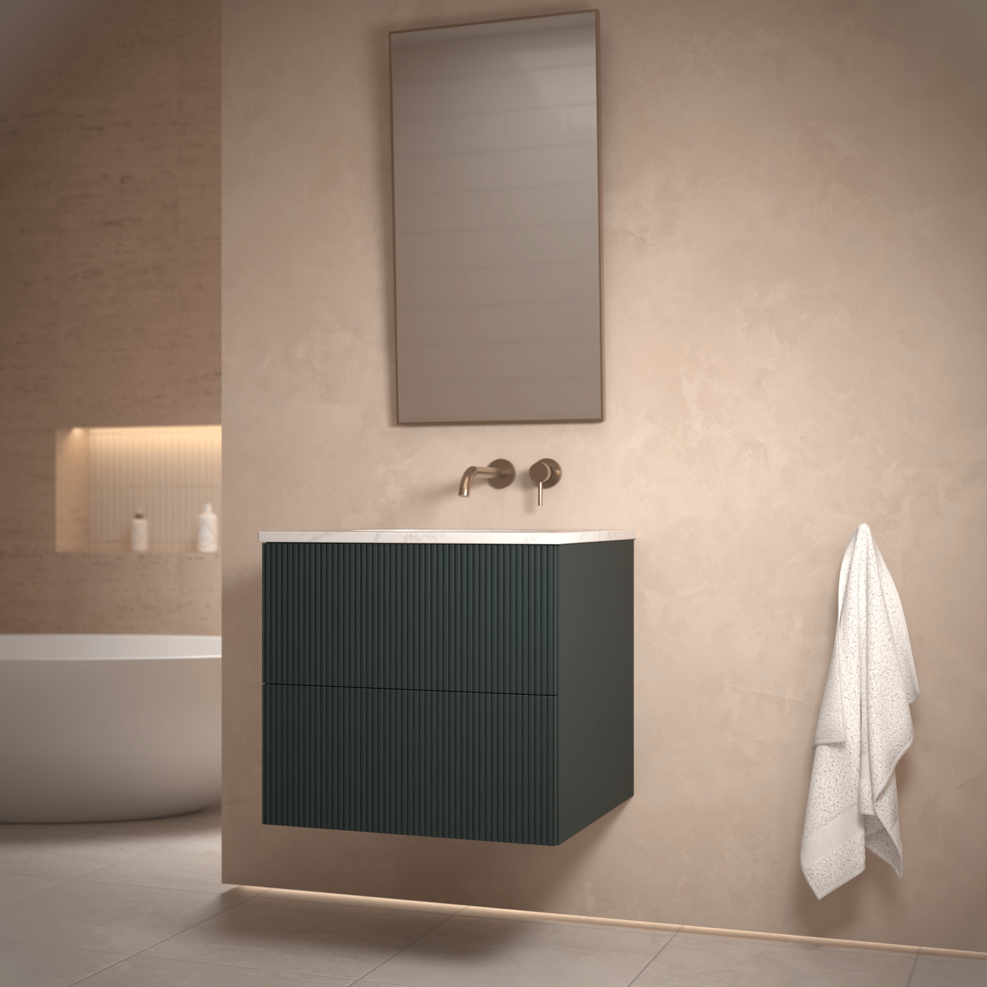The Reeded | Undermounted | Painted Vanity 600mm Studio Green - Mockridge Design