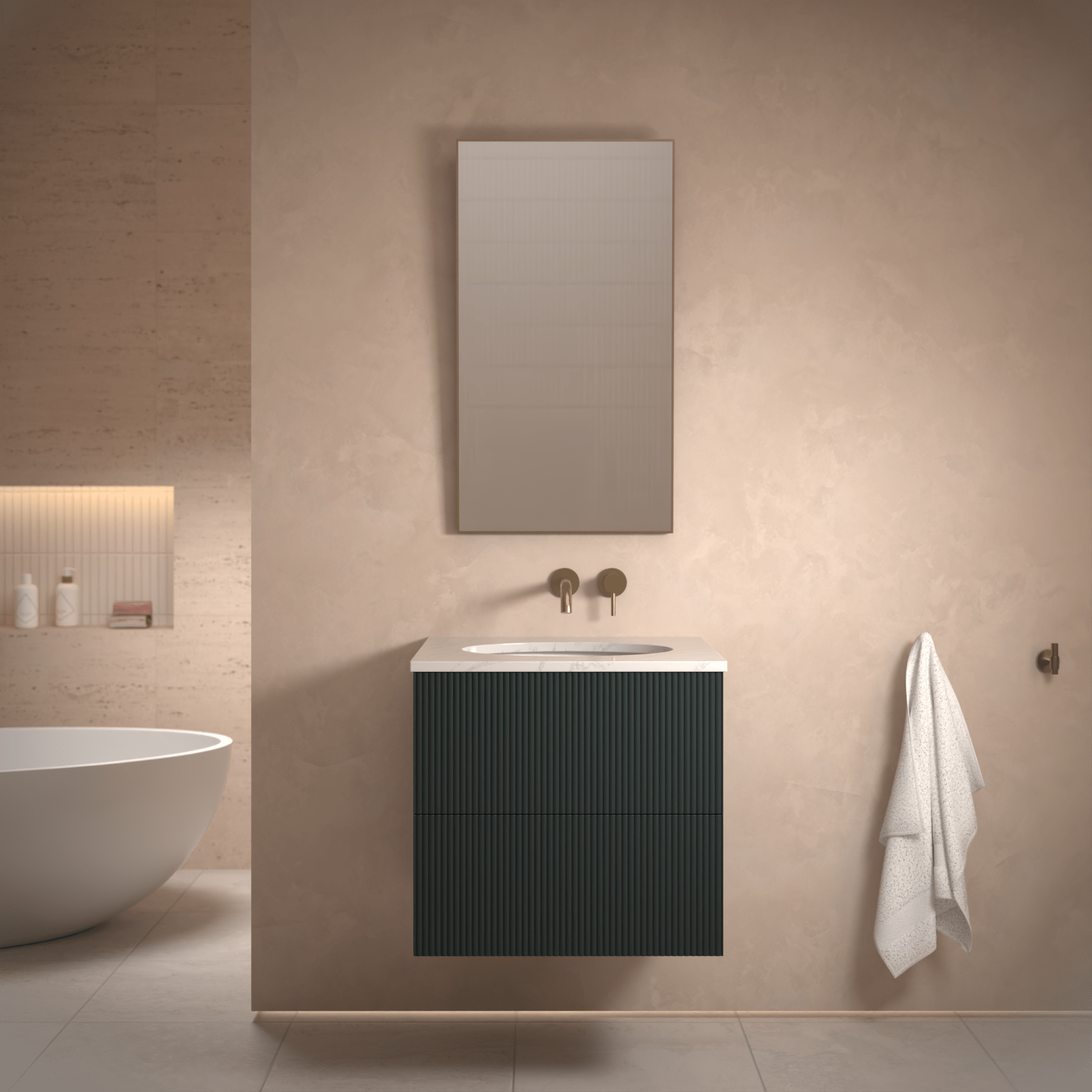The Reeded | Undermounted | Painted Vanity 600mm Studio Green - Mockridge Design