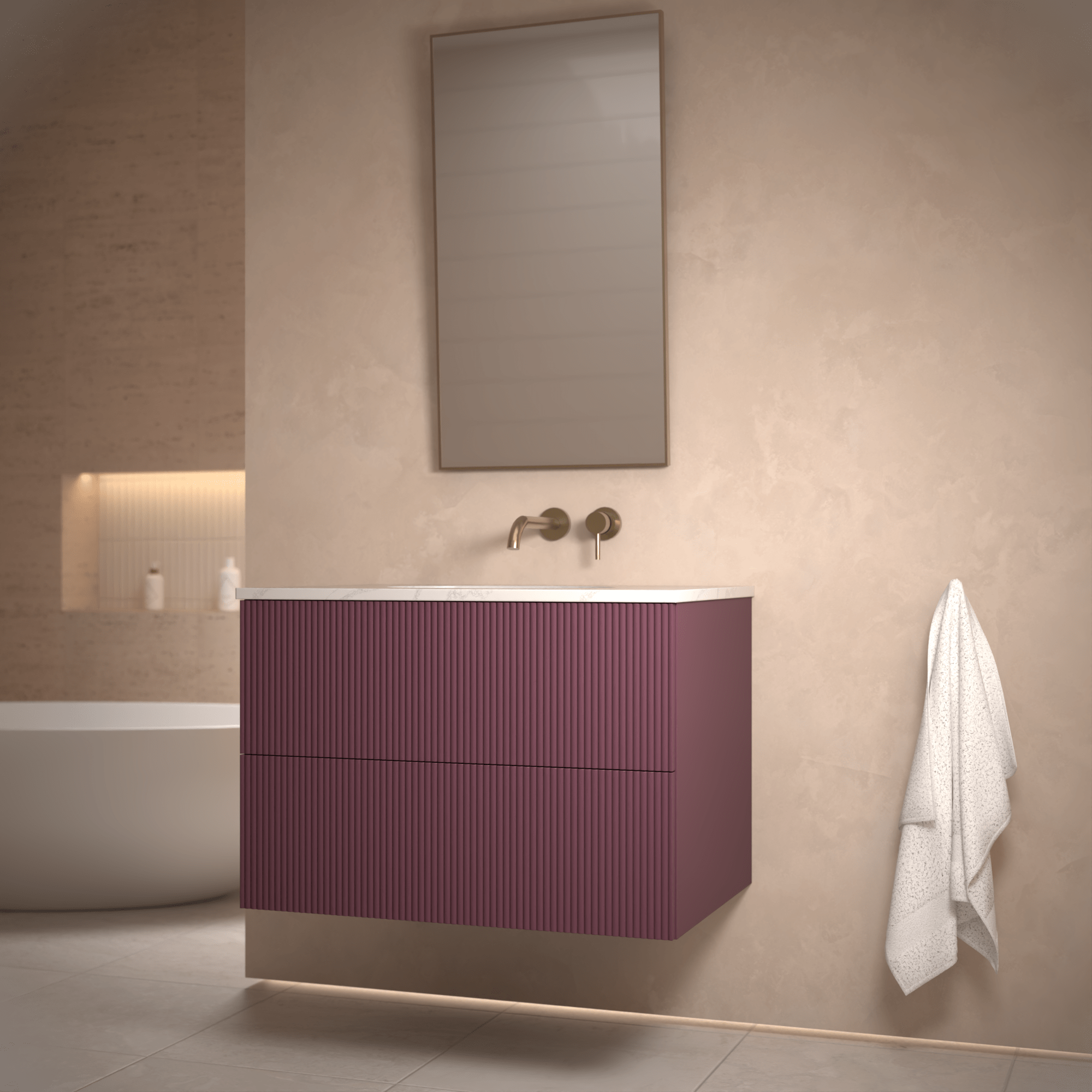 The Reeded | Undermounted | Painted Vanity 800mm Brinjal - Mockridge Design