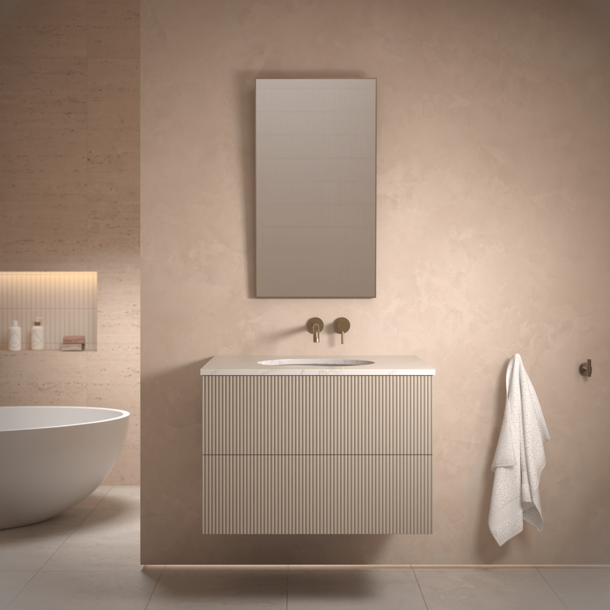 The Reeded | Undermounted | Painted Vanity 800mm Elephants Breath - Mockridge Design