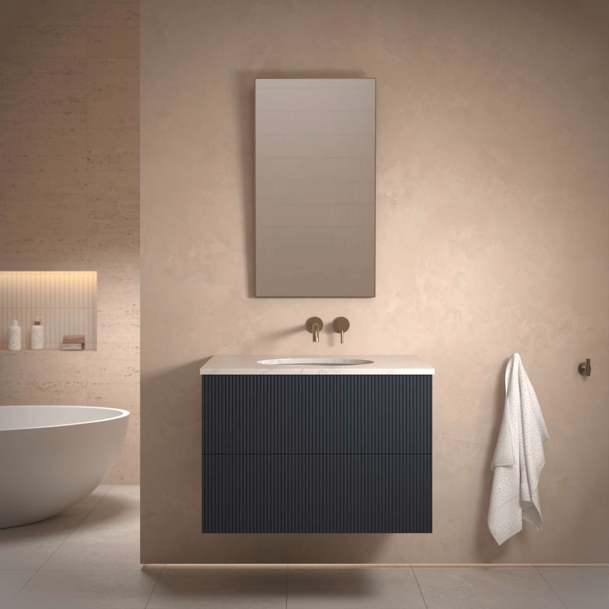 The Reeded | Undermounted | Painted Vanity 800mm Railings - Mockridge Design