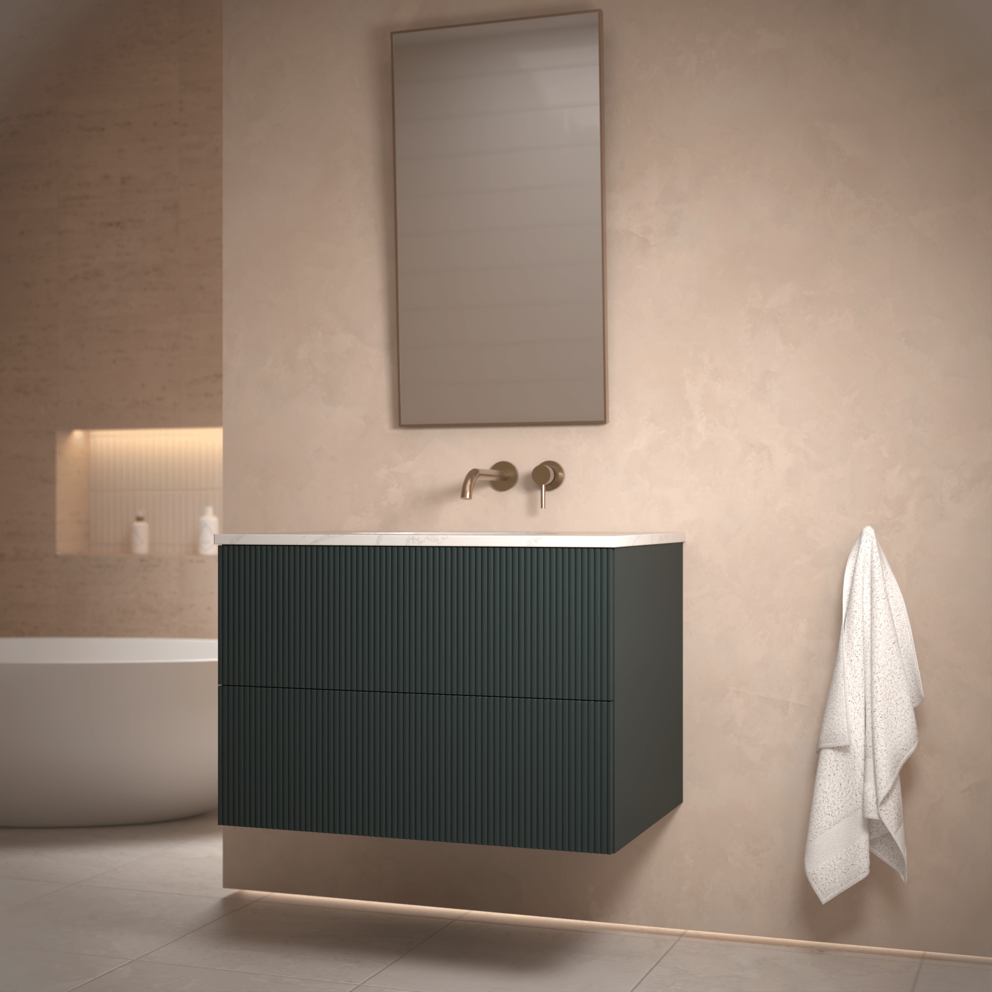 The Reeded | Undermounted | Painted Vanity 800mm Studio Green - Mockridge Design
