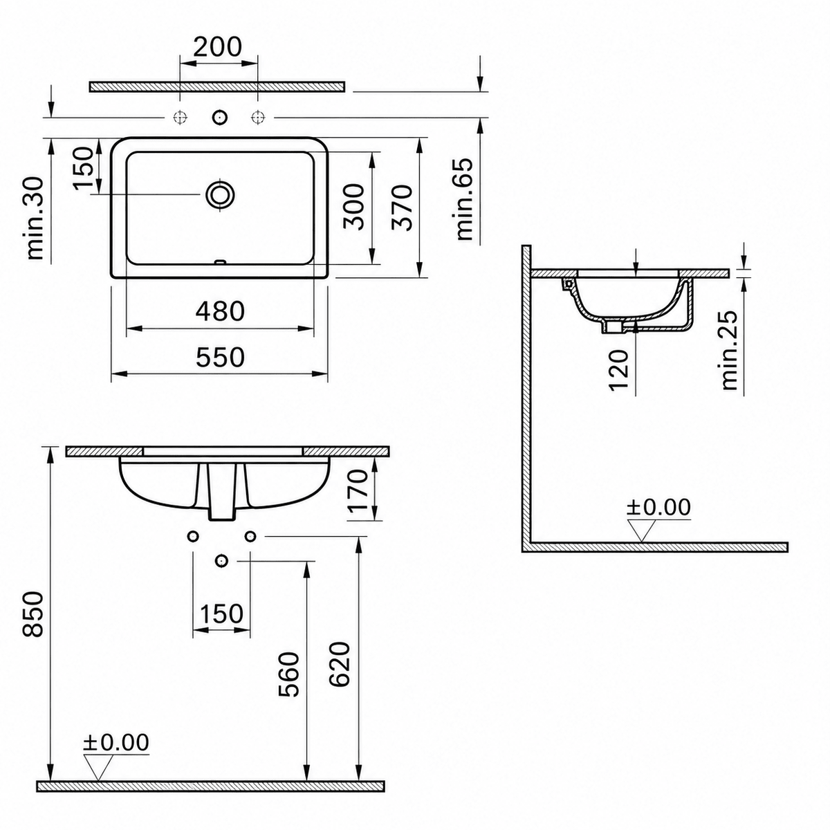 Technical dimensions drawing for Vitra s20 480mm